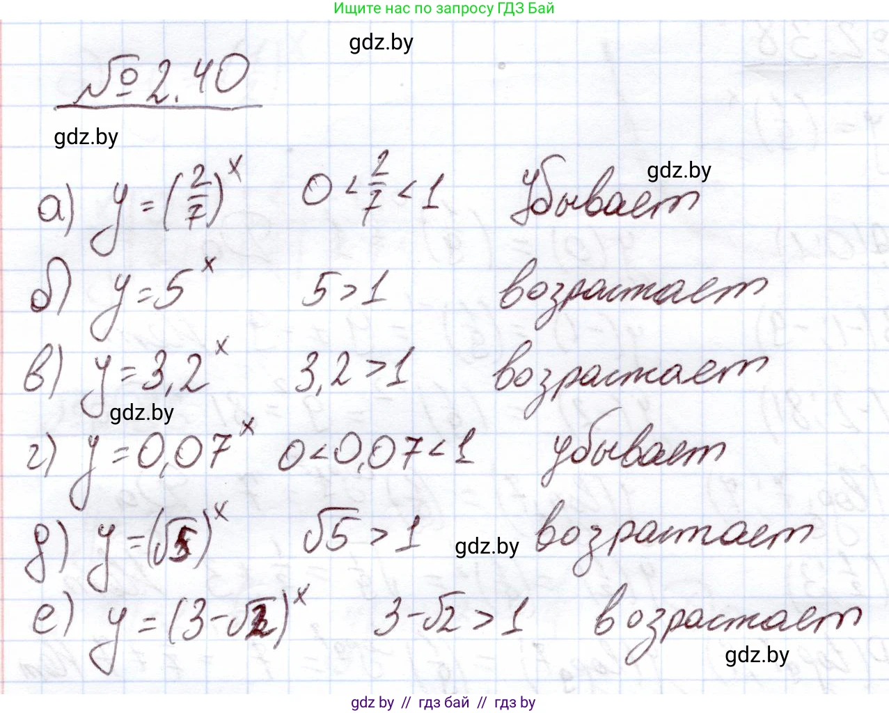 Алгебра, 11 класс Учебник, авторы: Арефьева Ирина Глебовна, Пирютко Ольга Николаевна, издательство Народная асвета, Минск, 2020, бирюзового цвета, страница 57, номер 2.40, Решение