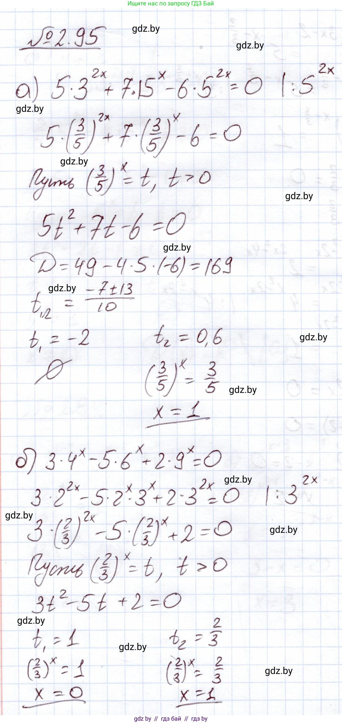 Алгебра, 11 класс Учебник, авторы: Арефьева Ирина Глебовна, Пирютко Ольга Николаевна, издательство Народная асвета, Минск, 2020, бирюзового цвета, страница 73, номер 2.95, Решение