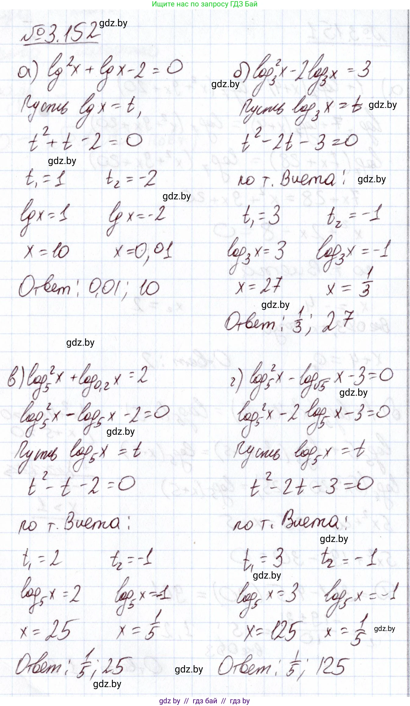 Алгебра, 11 класс Учебник, авторы: Арефьева Ирина Глебовна, Пирютко Ольга Николаевна, издательство Народная асвета, Минск, 2020, бирюзового цвета, страница 140, номер 3.152, Решение