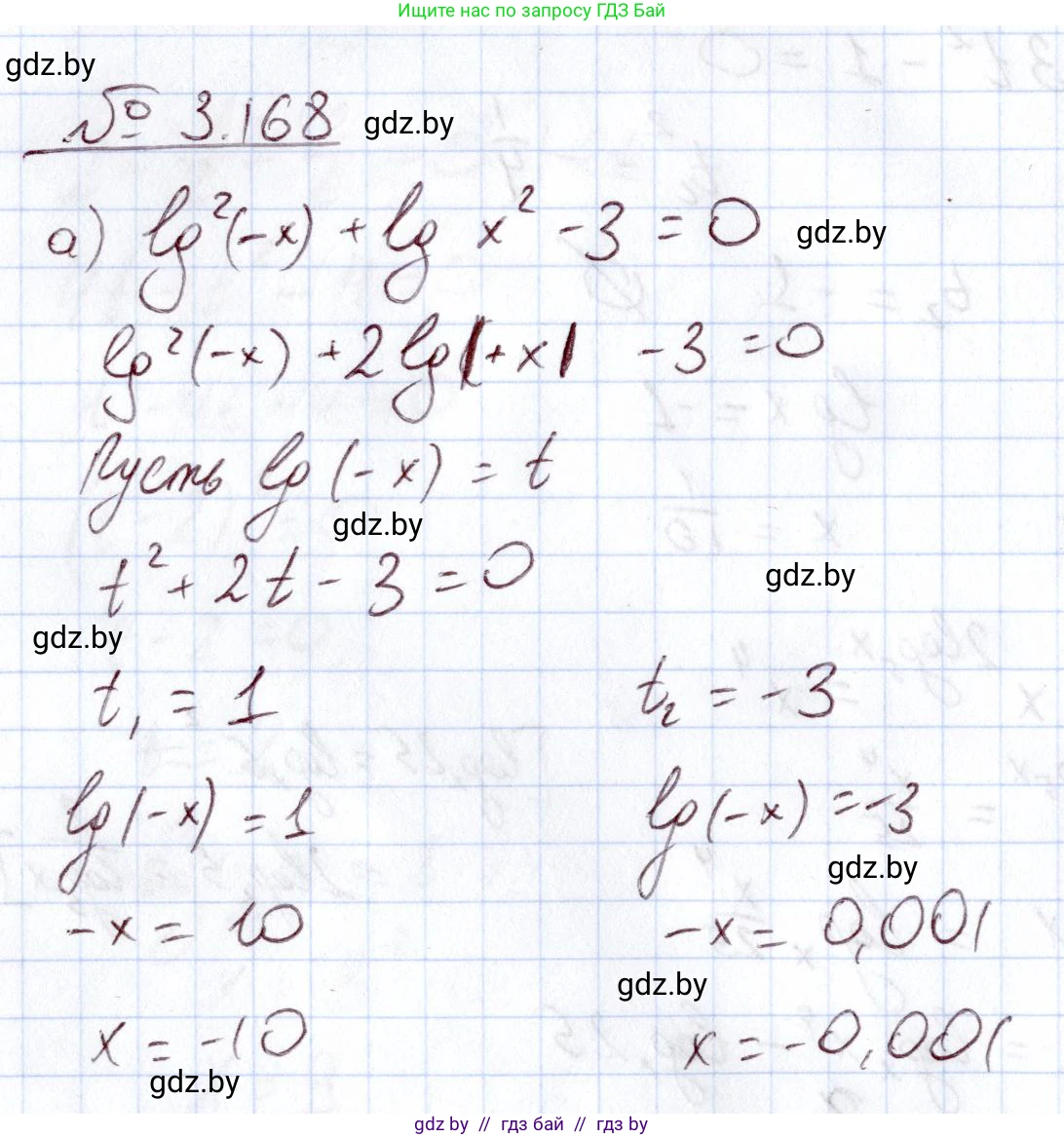 Алгебра, 11 класс Учебник, авторы: Арефьева Ирина Глебовна, Пирютко Ольга Николаевна, издательство Народная асвета, Минск, 2020, бирюзового цвета, страница 142, номер 3.168, Решение