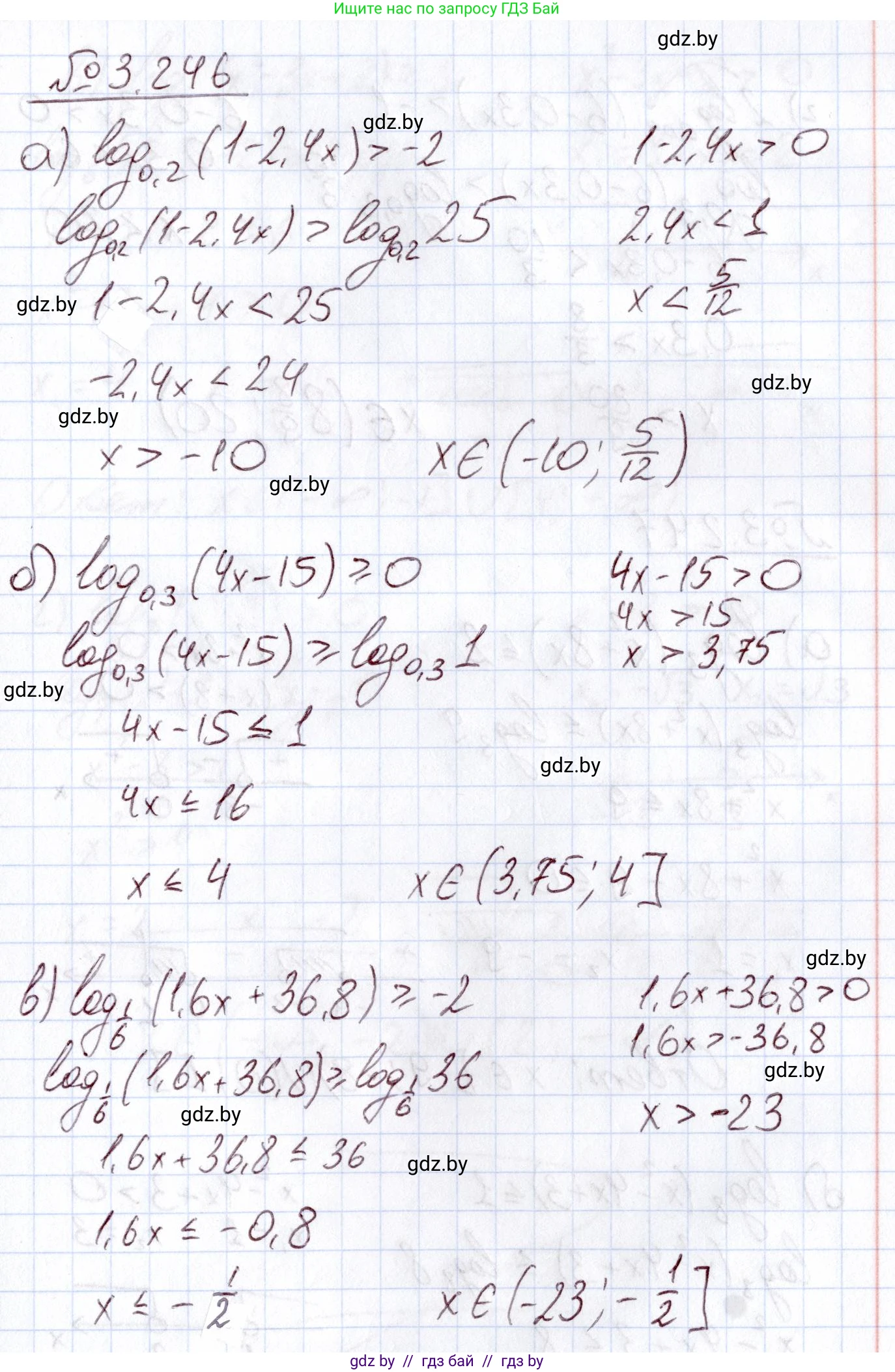 Алгебра, 11 класс Учебник, авторы: Арефьева Ирина Глебовна, Пирютко Ольга Николаевна, издательство Народная асвета, Минск, 2020, бирюзового цвета, страница 158, номер 3.246, Решение