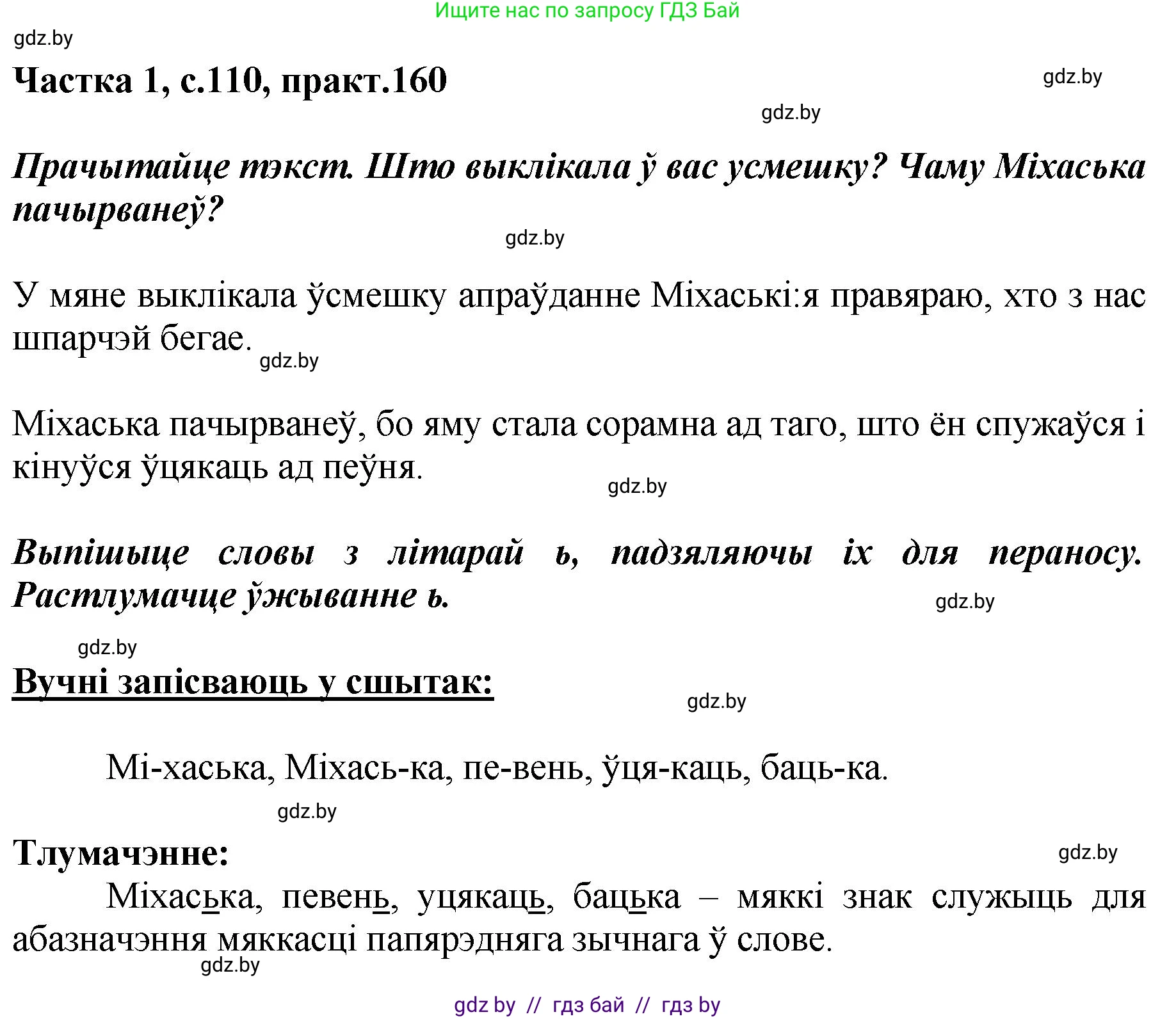 Белорусский язык (Беларуская мова), 2 класс Учебник, автор: Антановіч Наталля Міхайлаўна, издательство Нацыянальны інстытут адукацыі, Минск, 2022, голубого цвета, Часть 1, страница 110, номер 160, Решение