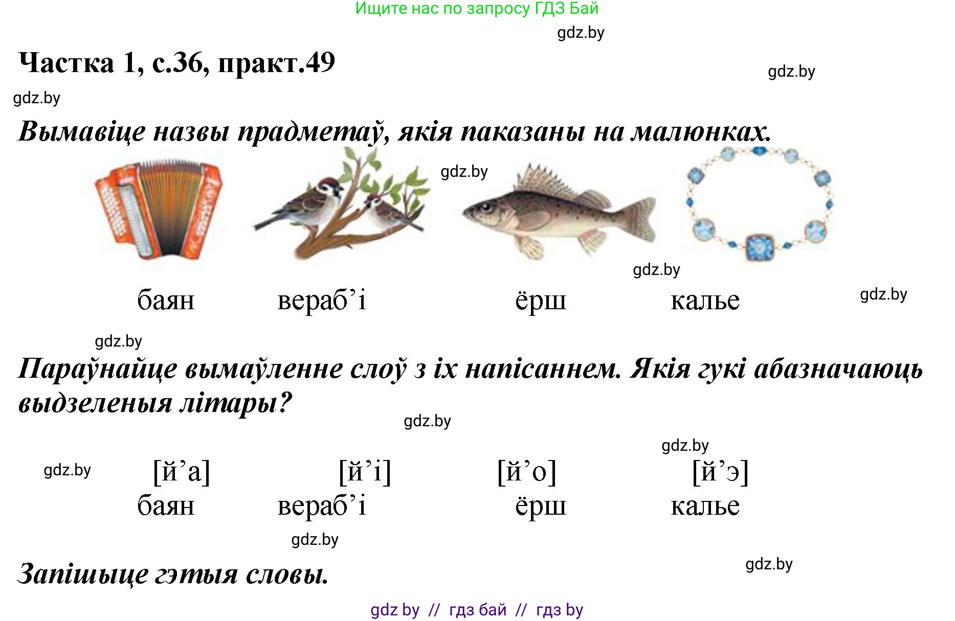 Белорусский язык (Беларуская мова), 2 класс Учебник, автор: Антановіч Наталля Міхайлаўна, издательство Нацыянальны інстытут адукацыі, Минск, 2022, голубого цвета, Часть 1, страница 36, номер 49, Решение