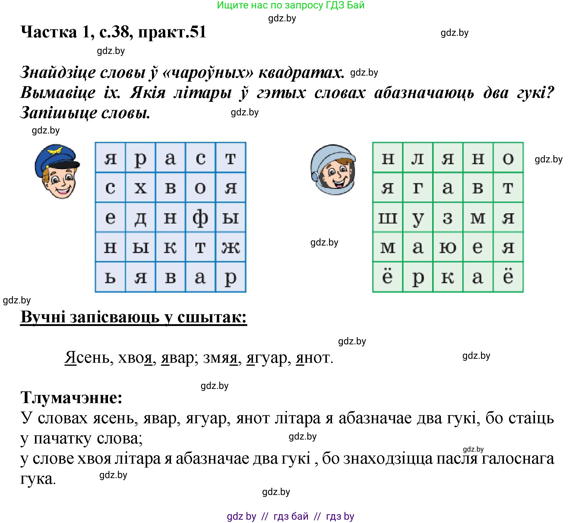 Белорусский язык (Беларуская мова), 2 класс Учебник, автор: Антановіч Наталля Міхайлаўна, издательство Нацыянальны інстытут адукацыі, Минск, 2022, голубого цвета, Часть 1, страница 38, номер 51, Решение
