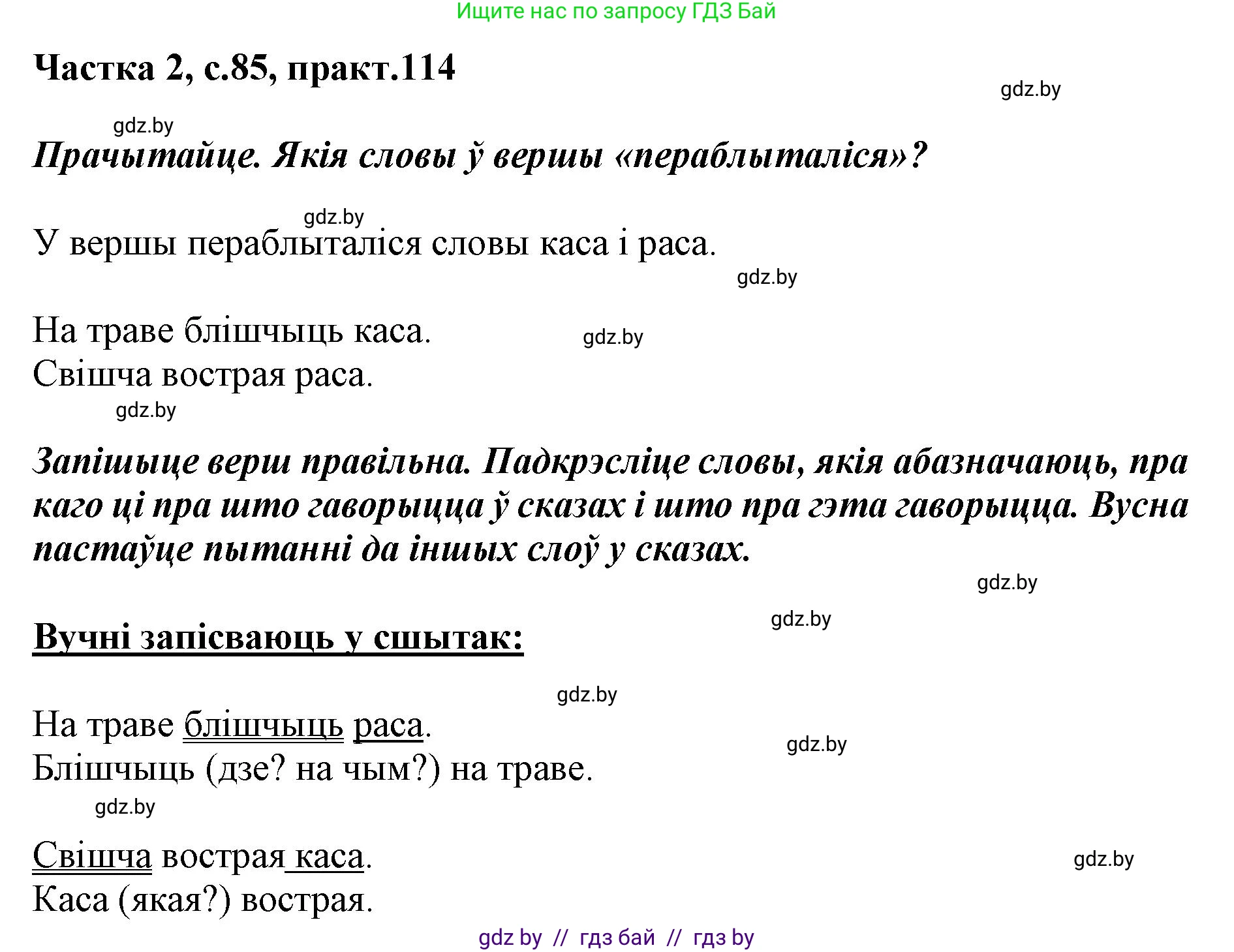 Белорусский язык (Беларуская мова), 2 класс Учебник, автор: Антановіч Наталля Міхайлаўна, издательство Нацыянальны інстытут адукацыі, Минск, 2022, голубого цвета, Часть 2, страница 85, номер 114, Решение