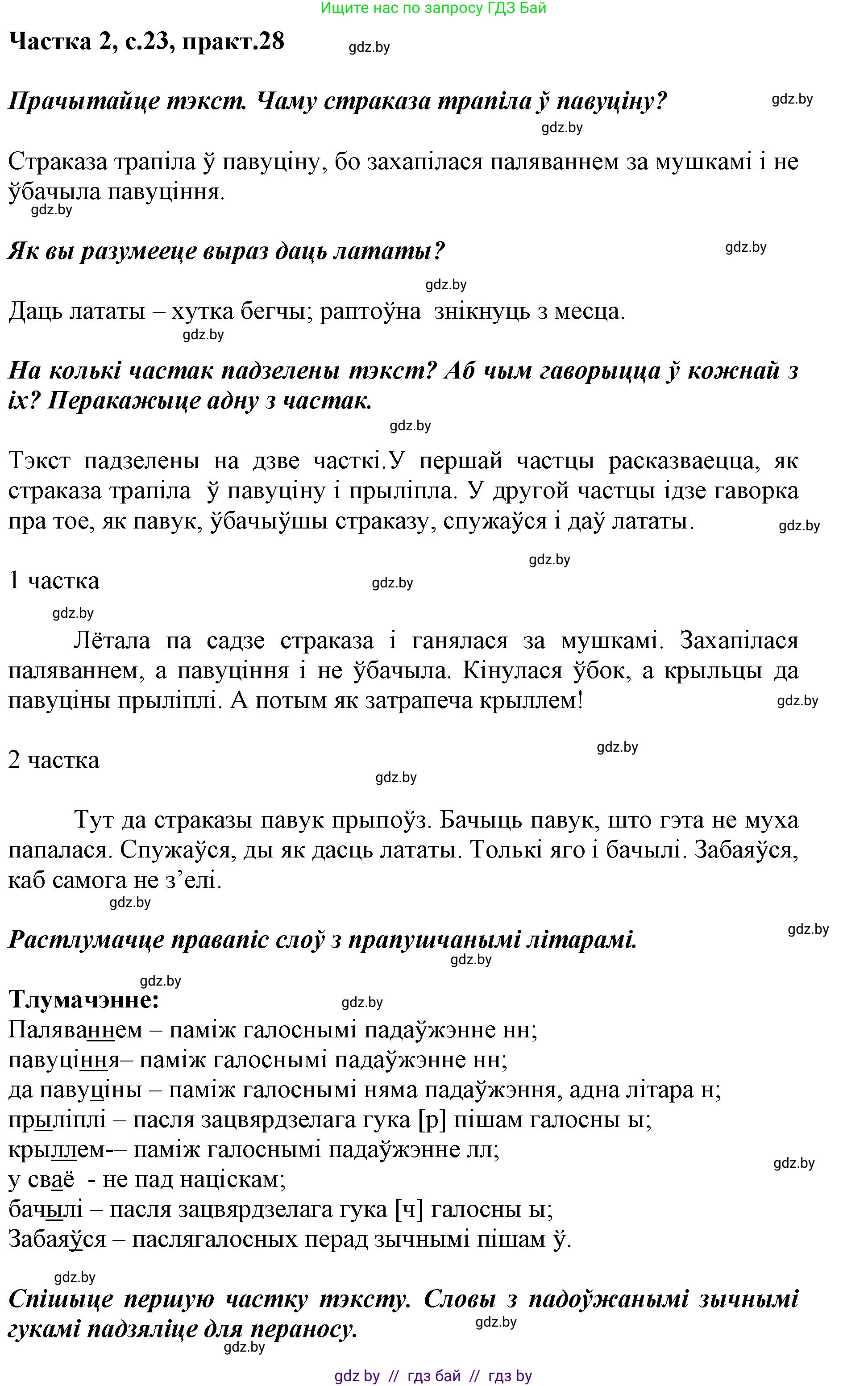 Белорусский язык (Беларуская мова), 2 класс Учебник, автор: Антановіч Наталля Міхайлаўна, издательство Нацыянальны інстытут адукацыі, Минск, 2022, голубого цвета, Часть 2, страница 23, номер 28, Решение
