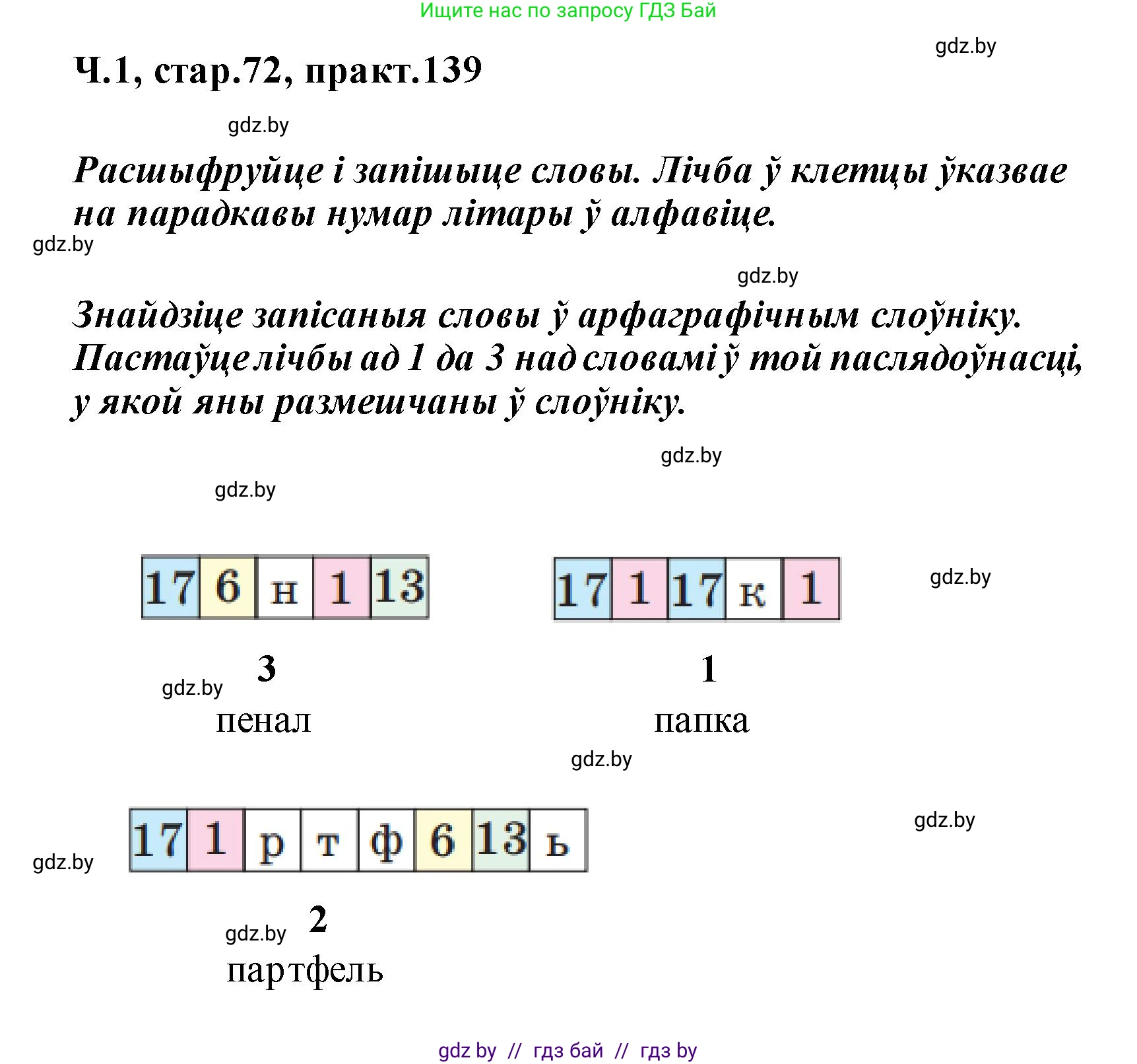 Белорусский язык (Беларуская мова), 2 класс Учебник, автор: Свірыдзенка Вольга Іванаўна, издательство Акадэмія адукацыі, Минск, 2025, голубого цвета, Частка 1, страница 72, номер 139, Решение