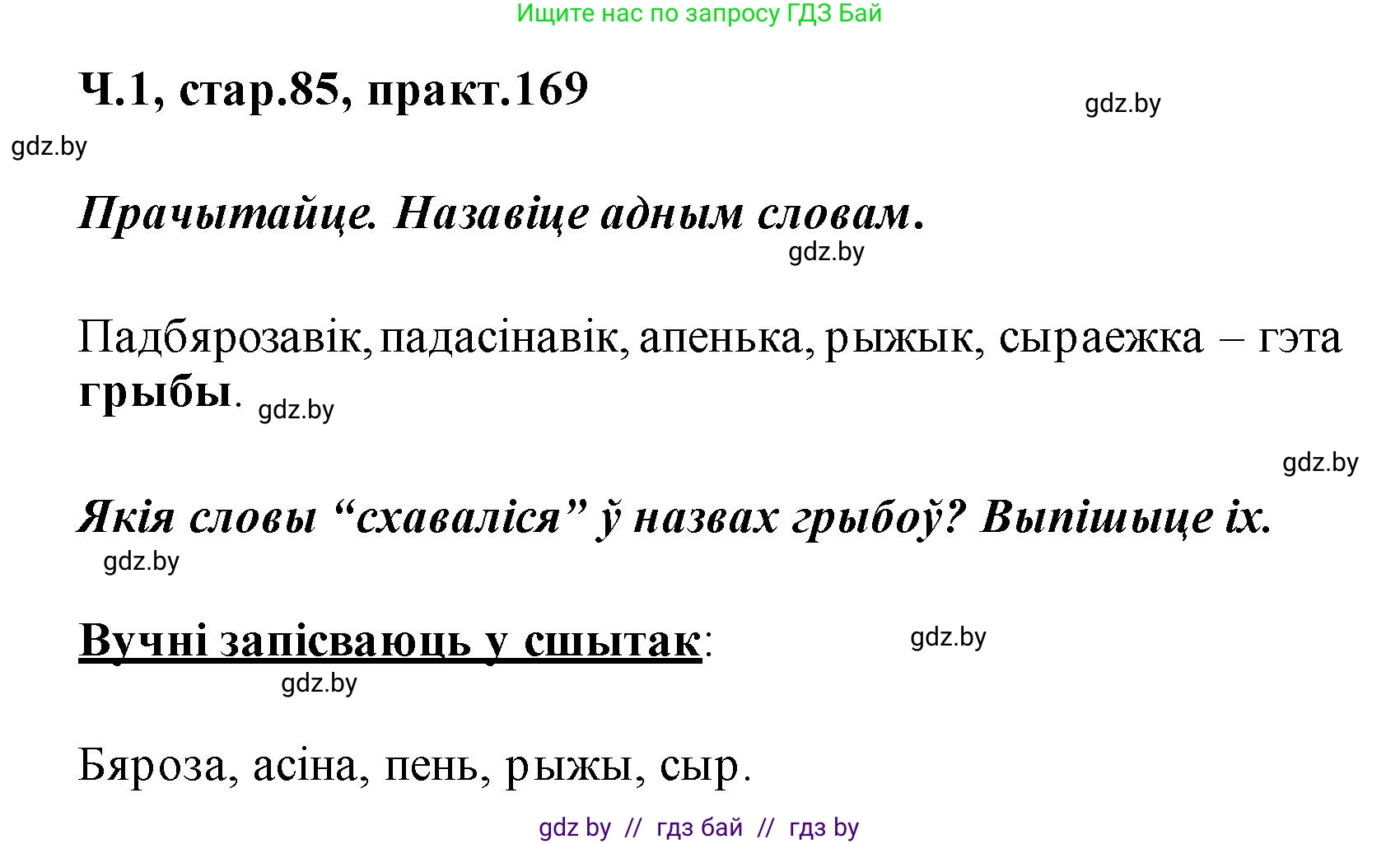 Белорусский язык (Беларуская мова), 2 класс Учебник, автор: Свірыдзенка Вольга Іванаўна, издательство Акадэмія адукацыі, Минск, 2025, голубого цвета, Частка 1, страница 85, номер 169, Решение