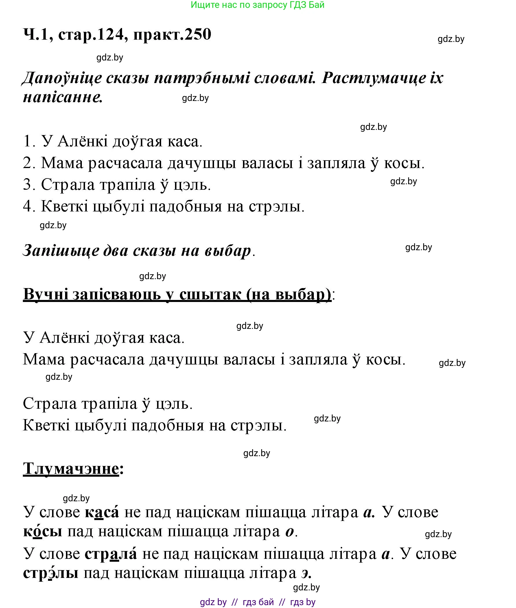 Белорусский язык (Беларуская мова), 2 класс Учебник, автор: Свірыдзенка Вольга Іванаўна, издательство Акадэмія адукацыі, Минск, 2025, голубого цвета, Частка 1, страница 124, номер 250, Решение