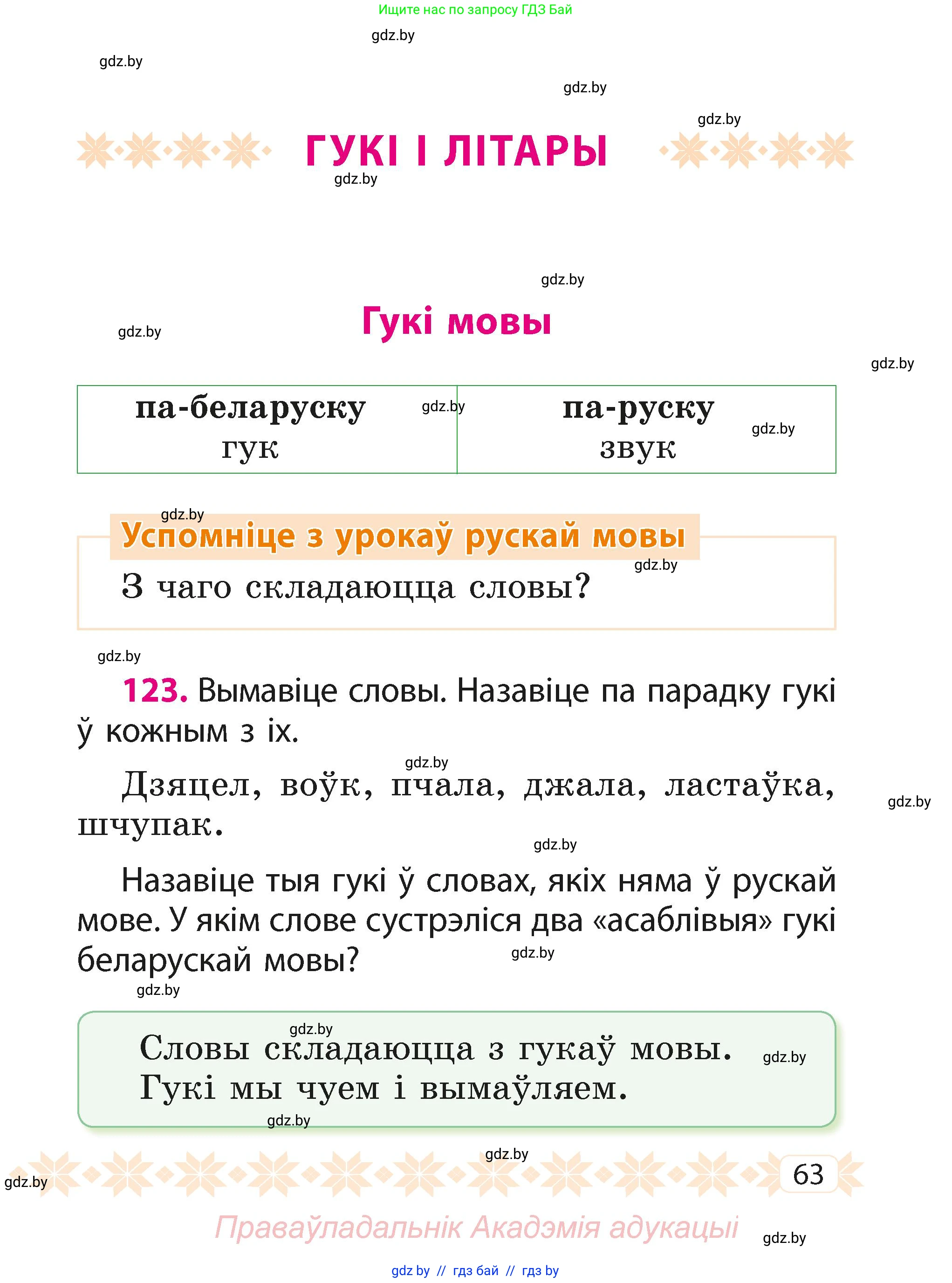 Белорусский язык (Беларуская мова), 2 класс Учебник, автор: Свірыдзенка Вольга Іванаўна, издательство Акадэмія адукацыі, Минск, 2025, голубого цвета, Частка 1, страница 33, номер 63, Условие