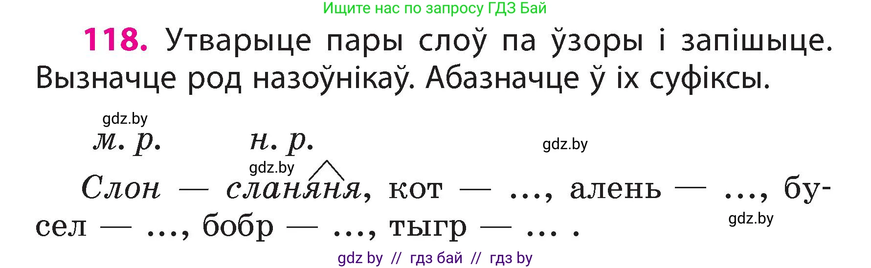 Белорусский язык (Беларуская мова), 3 класс Учебник, автор: Свірыдзенка Вольга Іванаўна, издательство Нацыянальны інстытут адукацыі, Минск, 2023, зелёного цвета, Частка 2, страница 70, номер 118, Условие