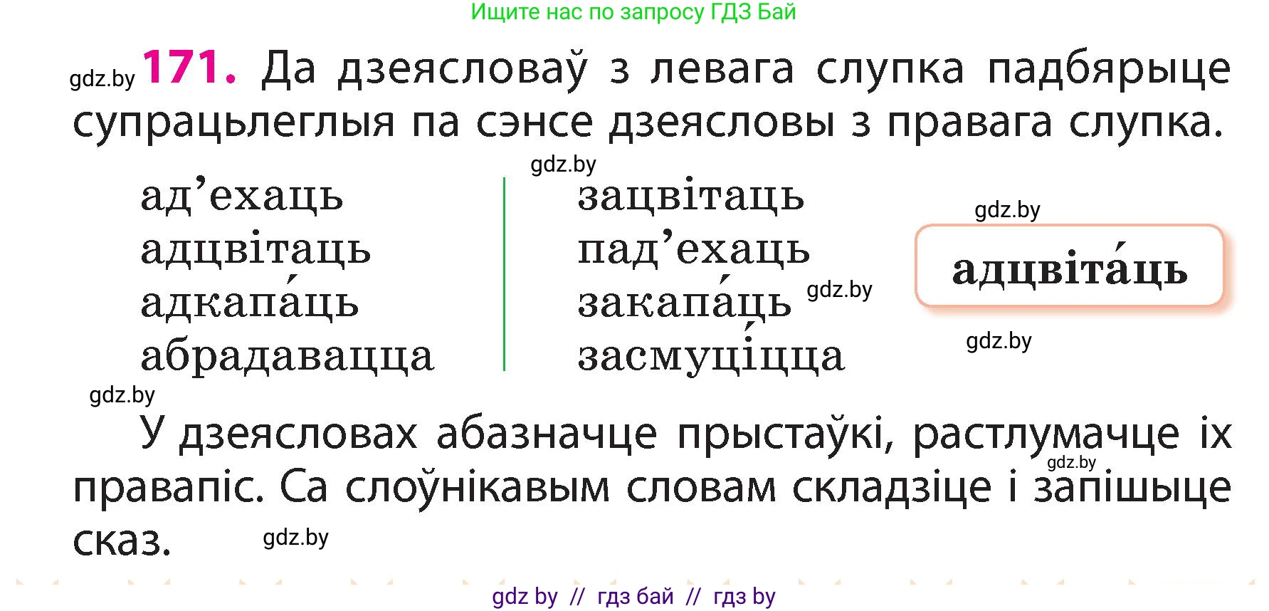 Белорусский язык (Беларуская мова), 3 класс Учебник, автор: Свірыдзенка Вольга Іванаўна, издательство Нацыянальны інстытут адукацыі, Минск, 2023, зелёного цвета, Частка 2, страница 97, номер 171, Условие