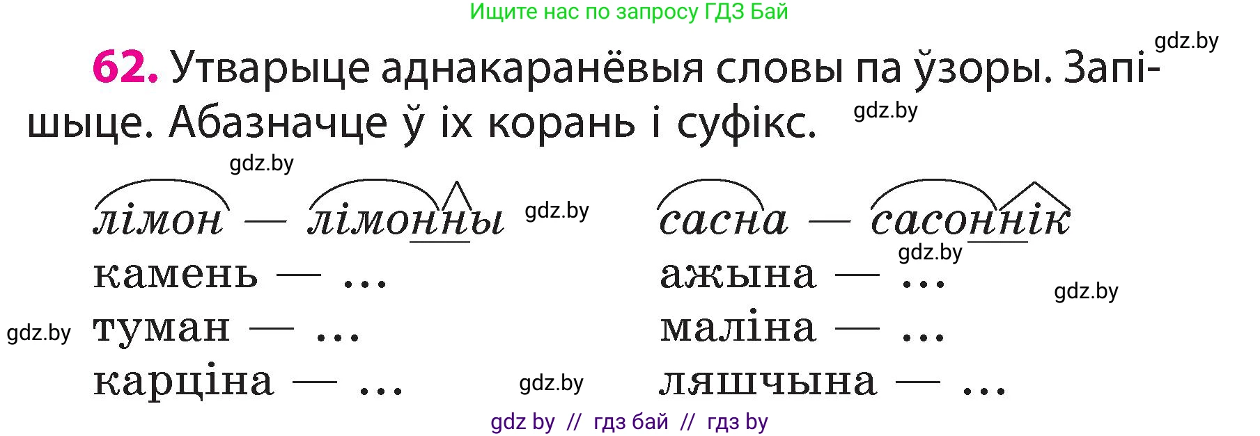 Белорусский язык (Беларуская мова), 3 класс Учебник, автор: Свірыдзенка Вольга Іванаўна, издательство Нацыянальны інстытут адукацыі, Минск, 2023, зелёного цвета, Частка 2, страница 37, номер 62, Условие