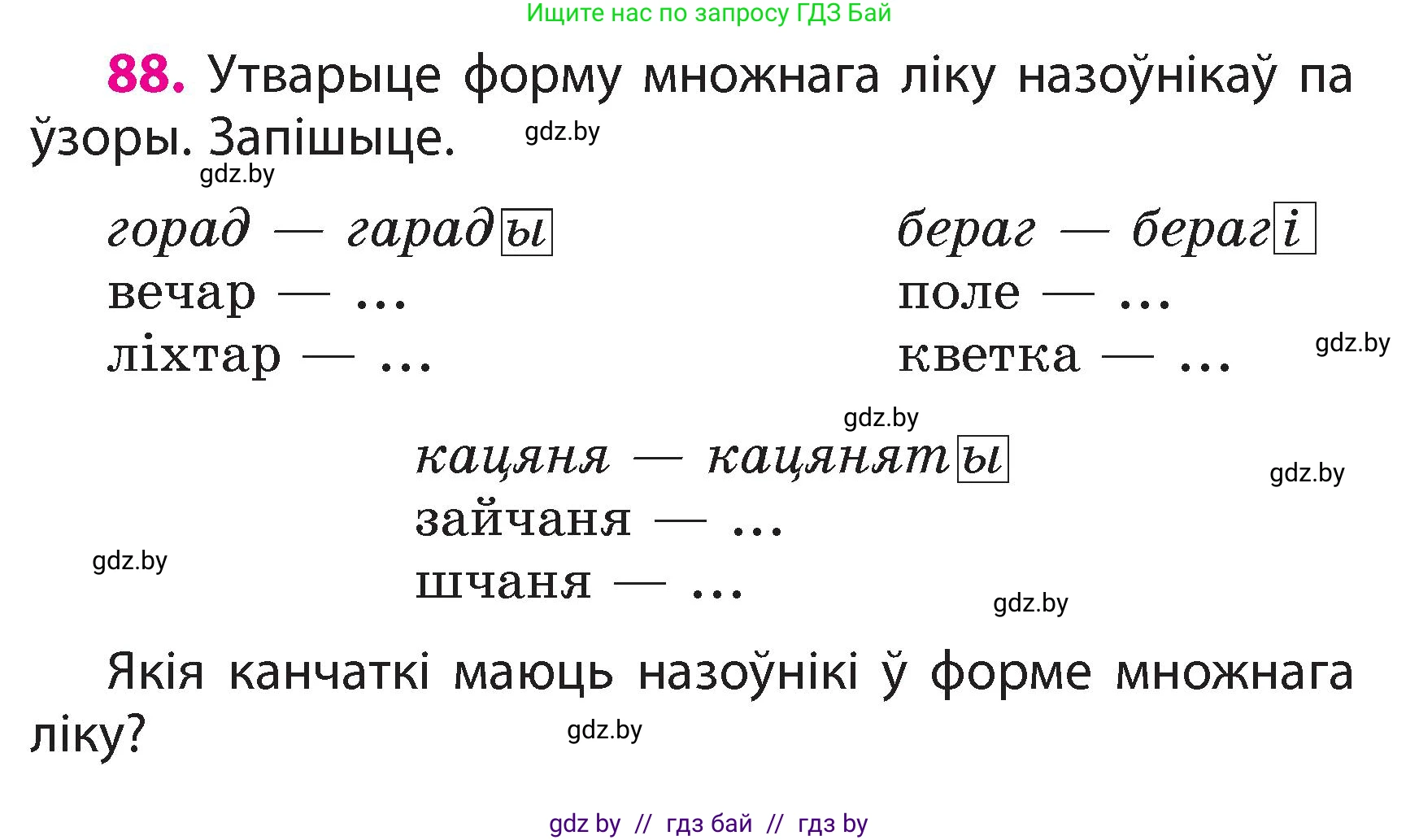 Белорусский язык (Беларуская мова), 3 класс Учебник, автор: Свірыдзенка Вольга Іванаўна, издательство Нацыянальны інстытут адукацыі, Минск, 2023, зелёного цвета, Частка 2, страница 53, номер 88, Условие