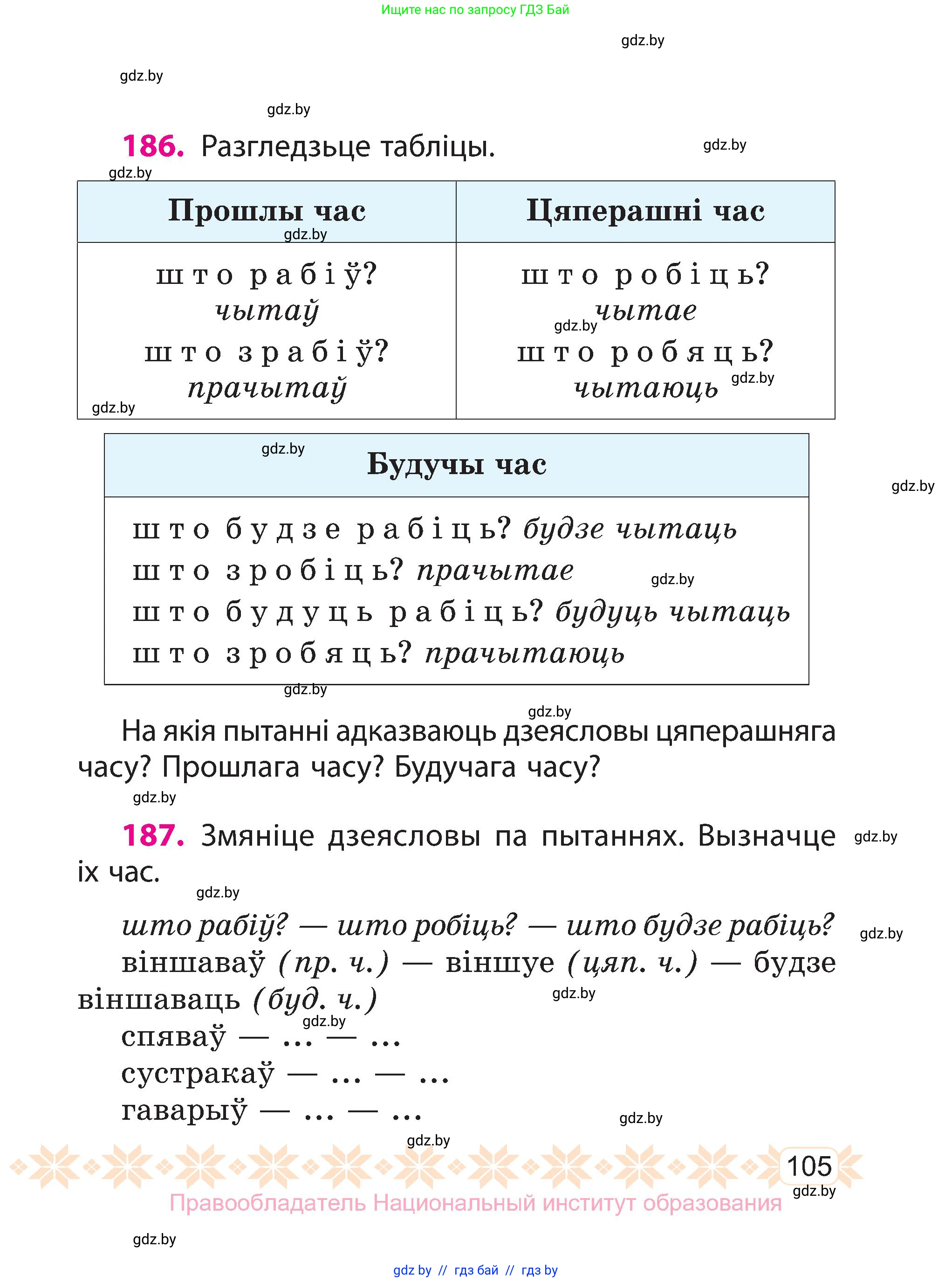 Белорусский язык (Беларуская мова), 3 класс Учебник, автор: Свірыдзенка Вольга Іванаўна, издательство Нацыянальны інстытут адукацыі, Минск, 2023, зелёного цвета, Частка 2, страница 105