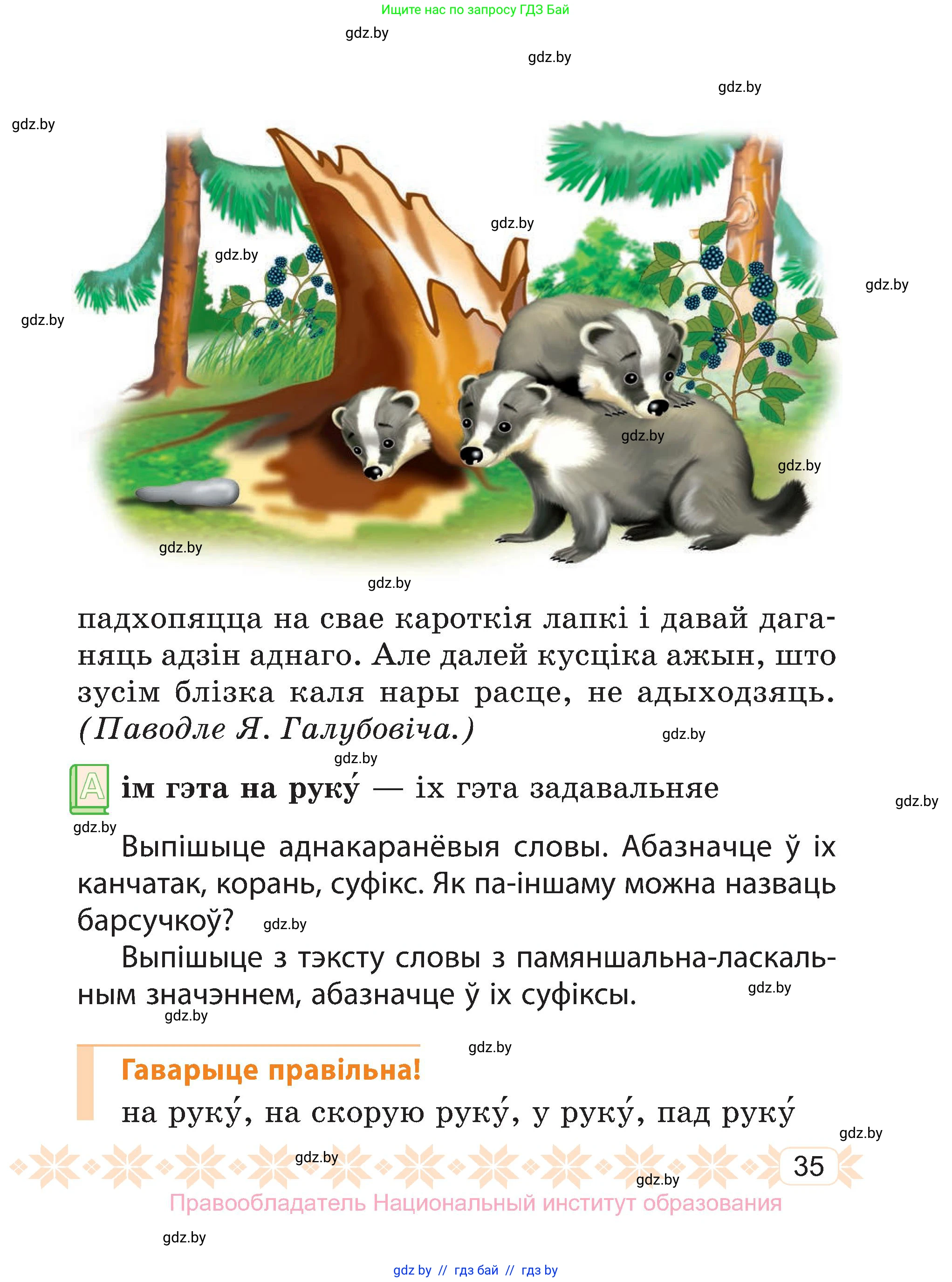 Белорусский язык (Беларуская мова), 3 класс Учебник, автор: Свірыдзенка Вольга Іванаўна, издательство Нацыянальны інстытут адукацыі, Минск, 2023, зелёного цвета, страница 35