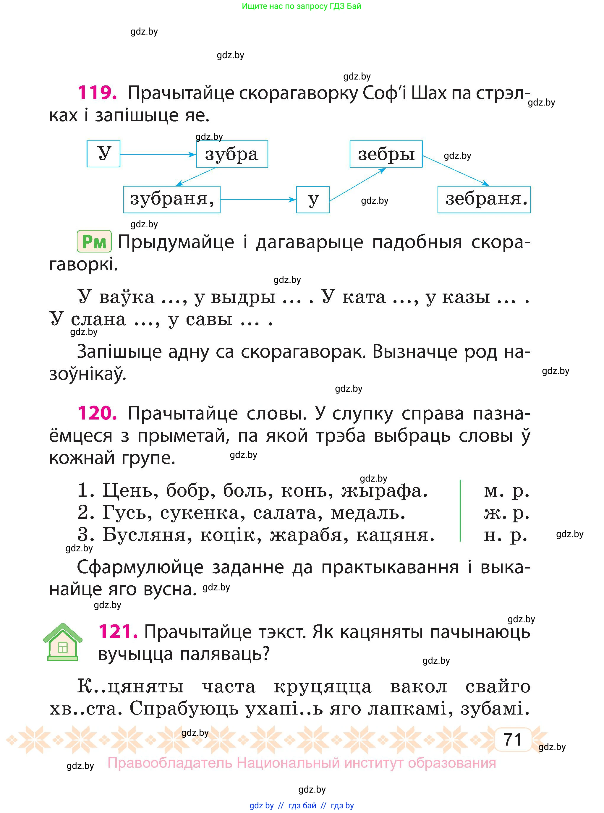Белорусский язык (Беларуская мова), 3 класс Учебник, автор: Свірыдзенка Вольга Іванаўна, издательство Нацыянальны інстытут адукацыі, Минск, 2023, зелёного цвета, Частка 2, страница 71