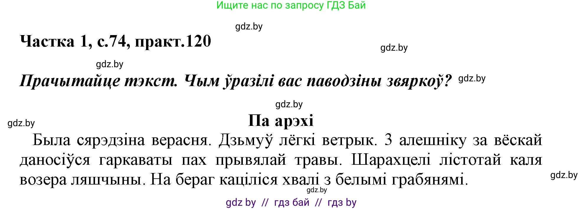 Белорусский язык (Беларуская мова), 3 класс Учебник, автор: Свірыдзенка Вольга Іванаўна, издательство Нацыянальны інстытут адукацыі, Минск, 2023, зелёного цвета, Частка 1, страница 74, номер 120, Решение