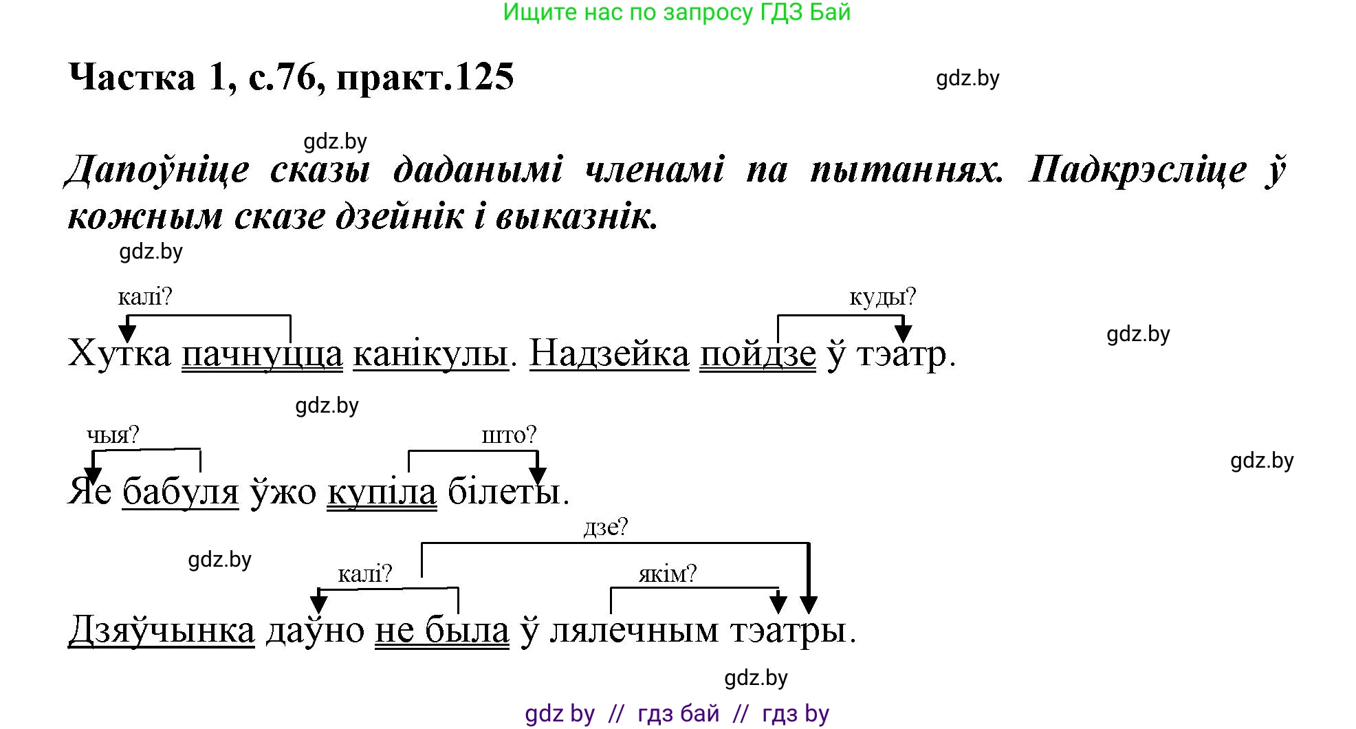 Белорусский язык (Беларуская мова), 3 класс Учебник, автор: Свірыдзенка Вольга Іванаўна, издательство Нацыянальны інстытут адукацыі, Минск, 2023, зелёного цвета, Частка 1, страница 76, номер 125, Решение