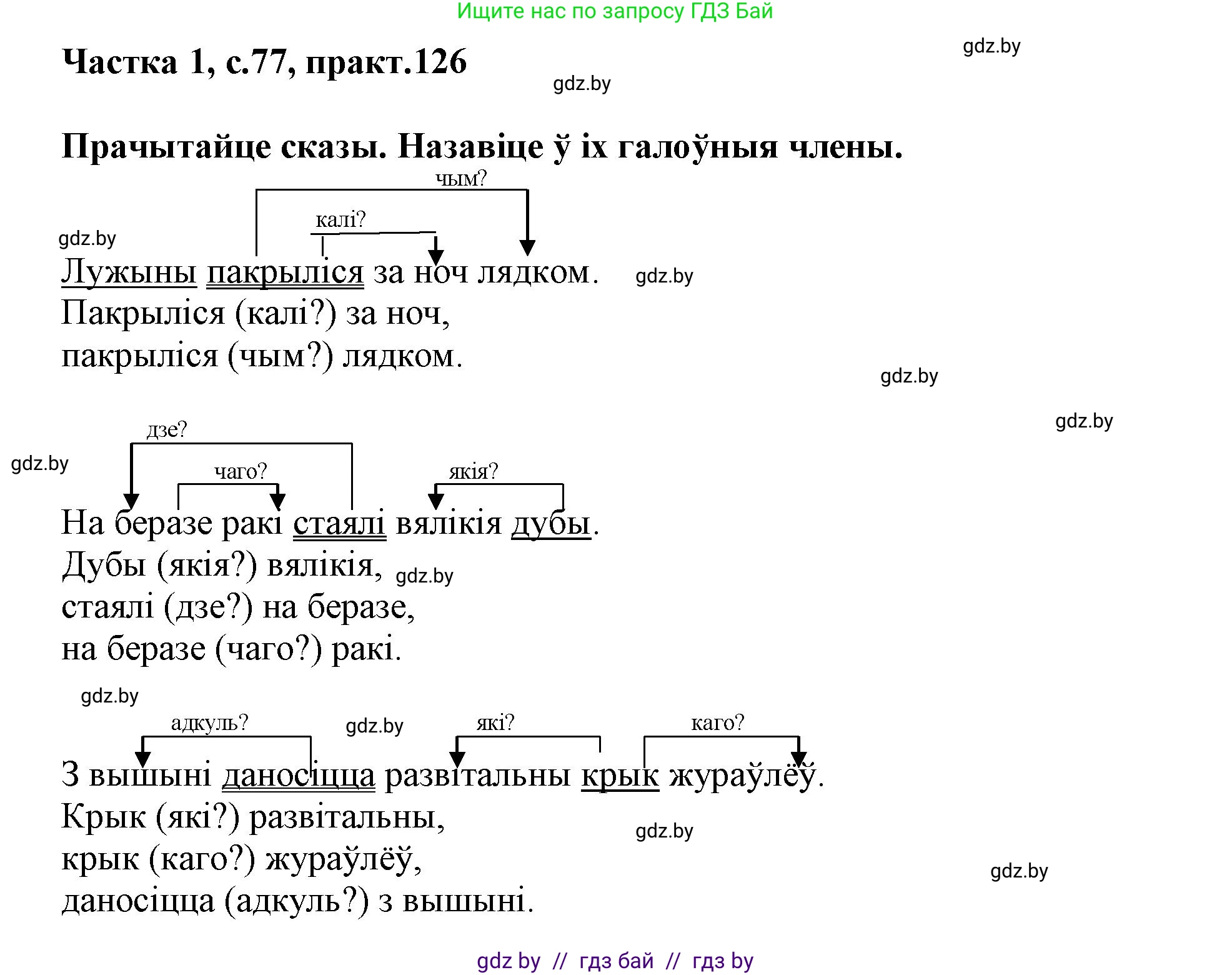 Белорусский язык (Беларуская мова), 3 класс Учебник, автор: Свірыдзенка Вольга Іванаўна, издательство Нацыянальны інстытут адукацыі, Минск, 2023, зелёного цвета, Частка 1, страница 77, номер 126, Решение