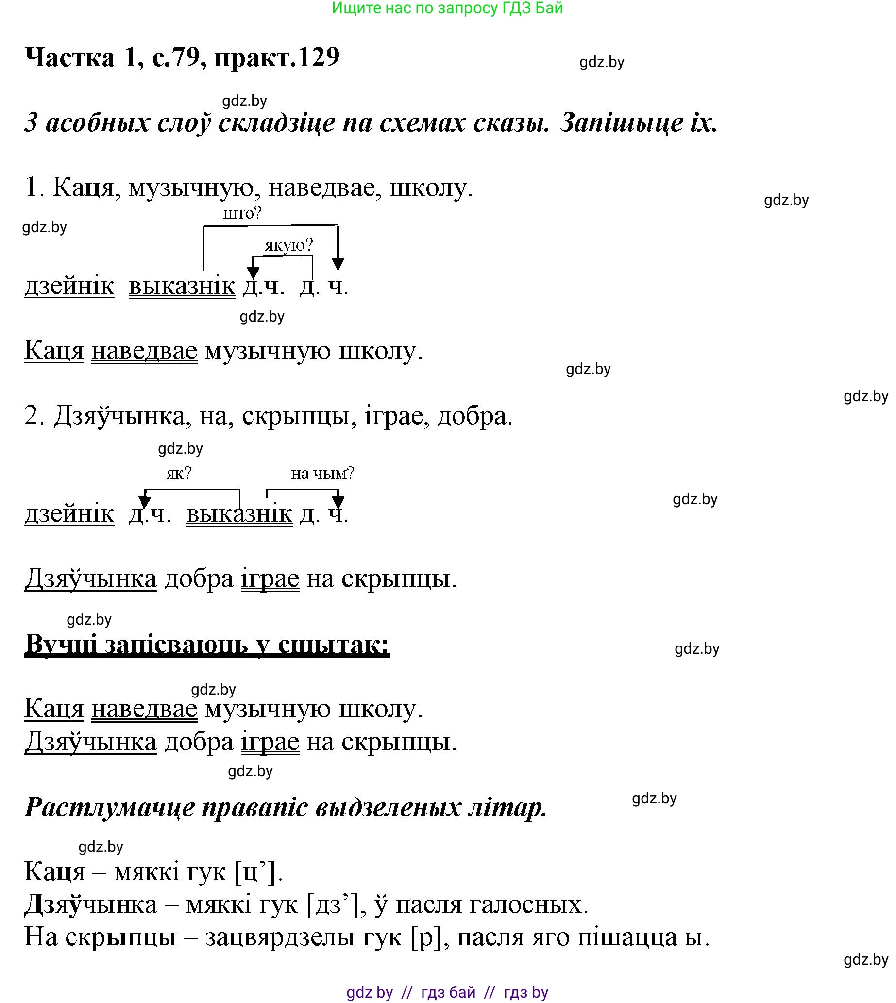 Белорусский язык (Беларуская мова), 3 класс Учебник, автор: Свірыдзенка Вольга Іванаўна, издательство Нацыянальны інстытут адукацыі, Минск, 2023, зелёного цвета, Частка 1, страница 79, номер 129, Решение