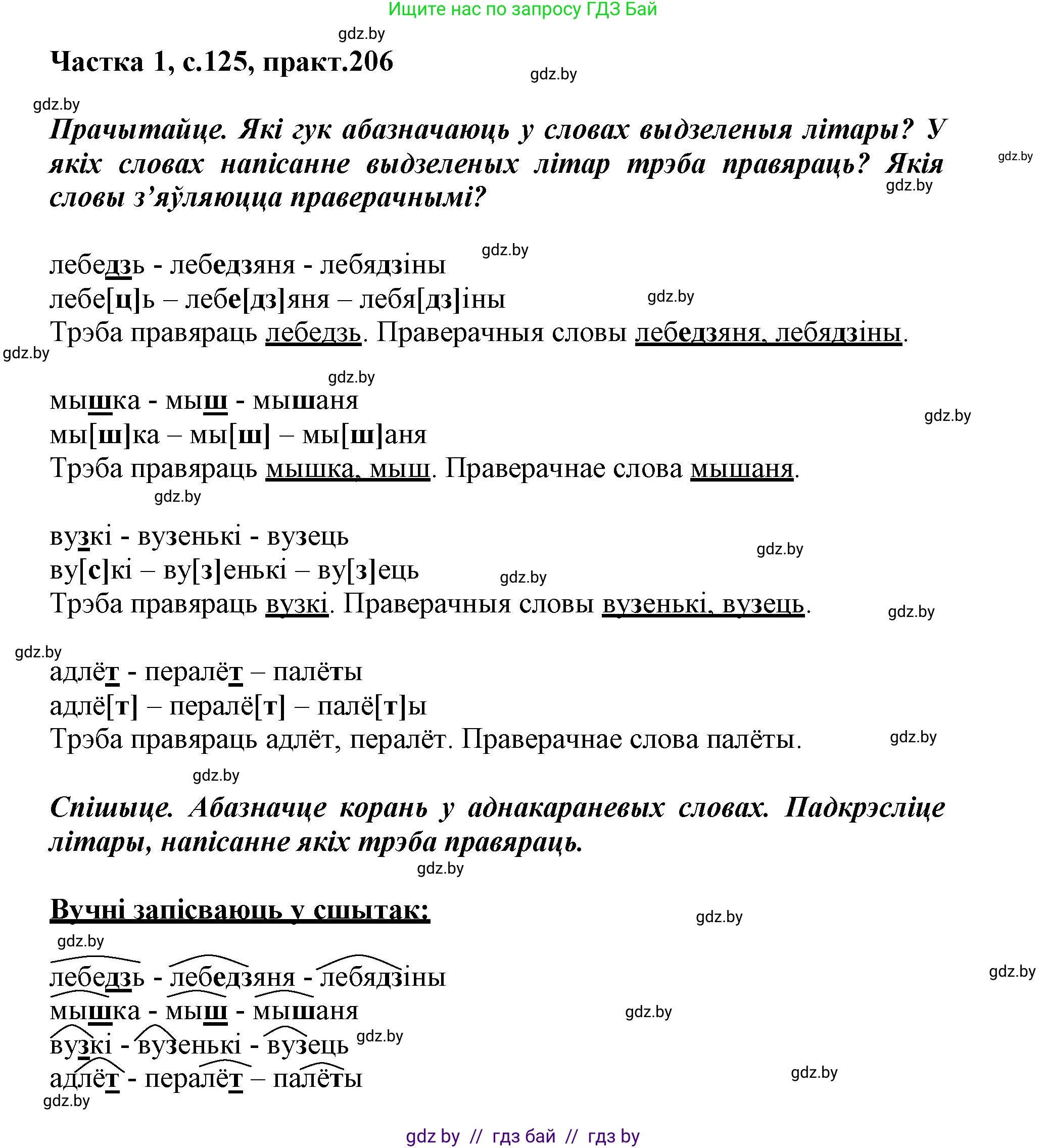 Белорусский язык (Беларуская мова), 3 класс Учебник, автор: Свірыдзенка Вольга Іванаўна, издательство Нацыянальны інстытут адукацыі, Минск, 2023, зелёного цвета, Частка 1, страница 125, номер 206, Решение