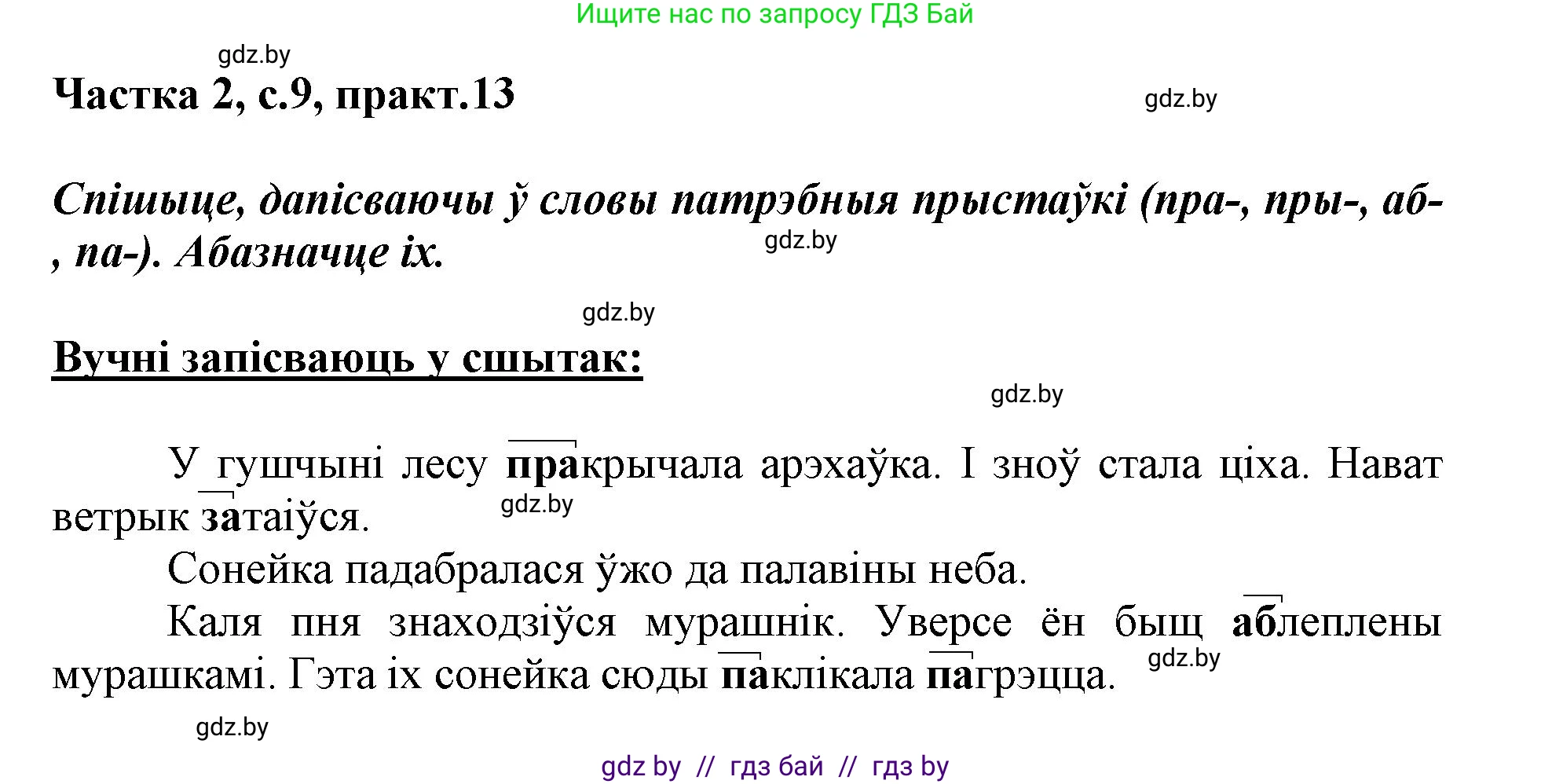 Белорусский язык (Беларуская мова), 3 класс Учебник, автор: Свірыдзенка Вольга Іванаўна, издательство Нацыянальны інстытут адукацыі, Минск, 2023, зелёного цвета, Частка 2, страница 9, номер 13, Решение