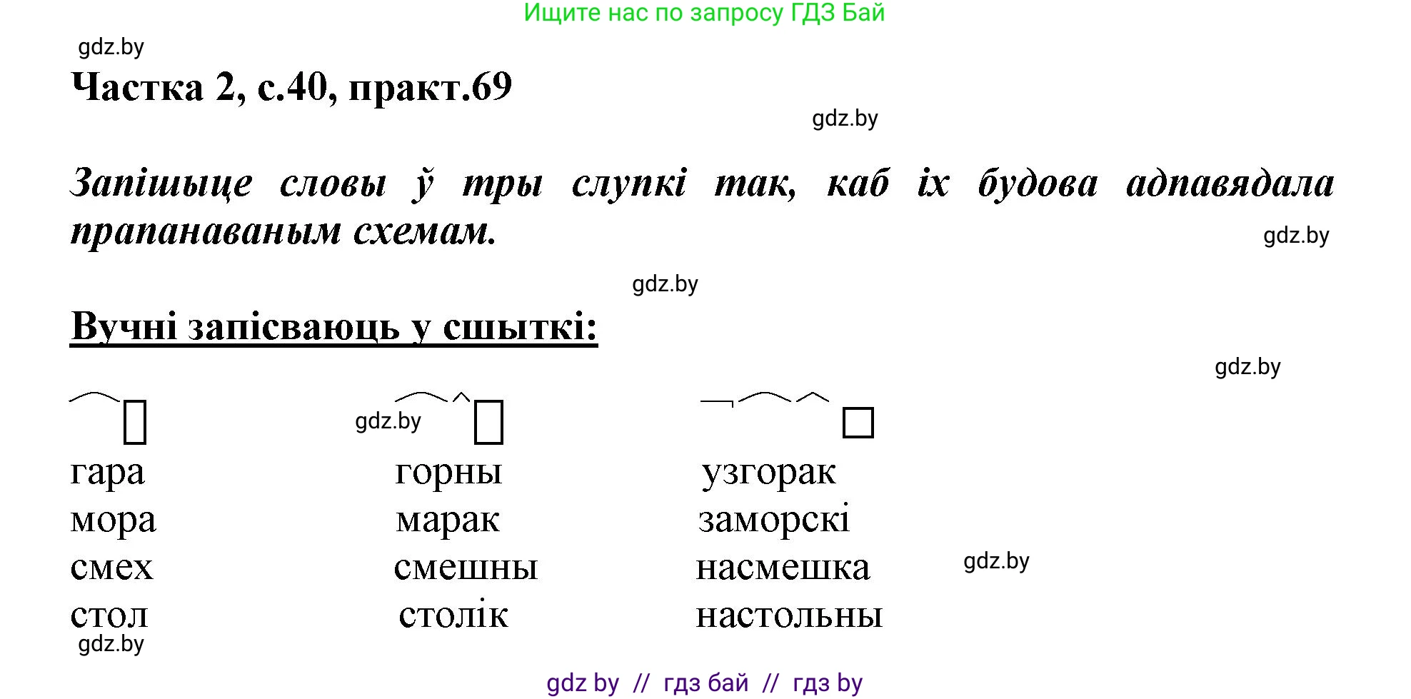 Белорусский язык (Беларуская мова), 3 класс Учебник, автор: Свірыдзенка Вольга Іванаўна, издательство Нацыянальны інстытут адукацыі, Минск, 2023, зелёного цвета, Частка 2, страница 40, номер 69, Решение
