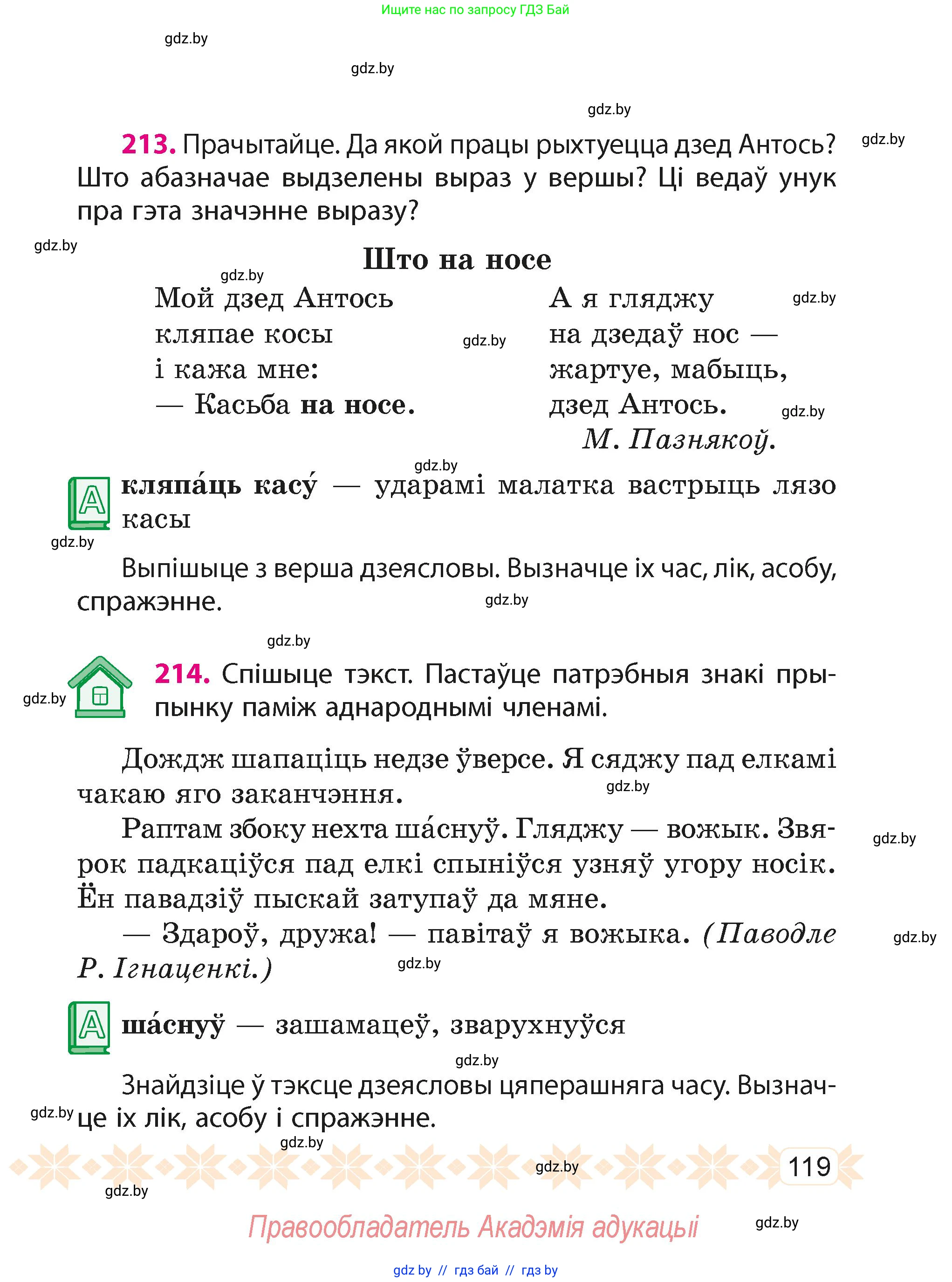 Белорусский язык (Беларуская мова), 4 класс Учебник, автор: Свірыдзенка Вольга Іванаўна, издательство Нацыянальны інстытут адукацыі, Минск, 2024, голубого цвета, Частка 2, страница 73, номер 119, Условие 2024
