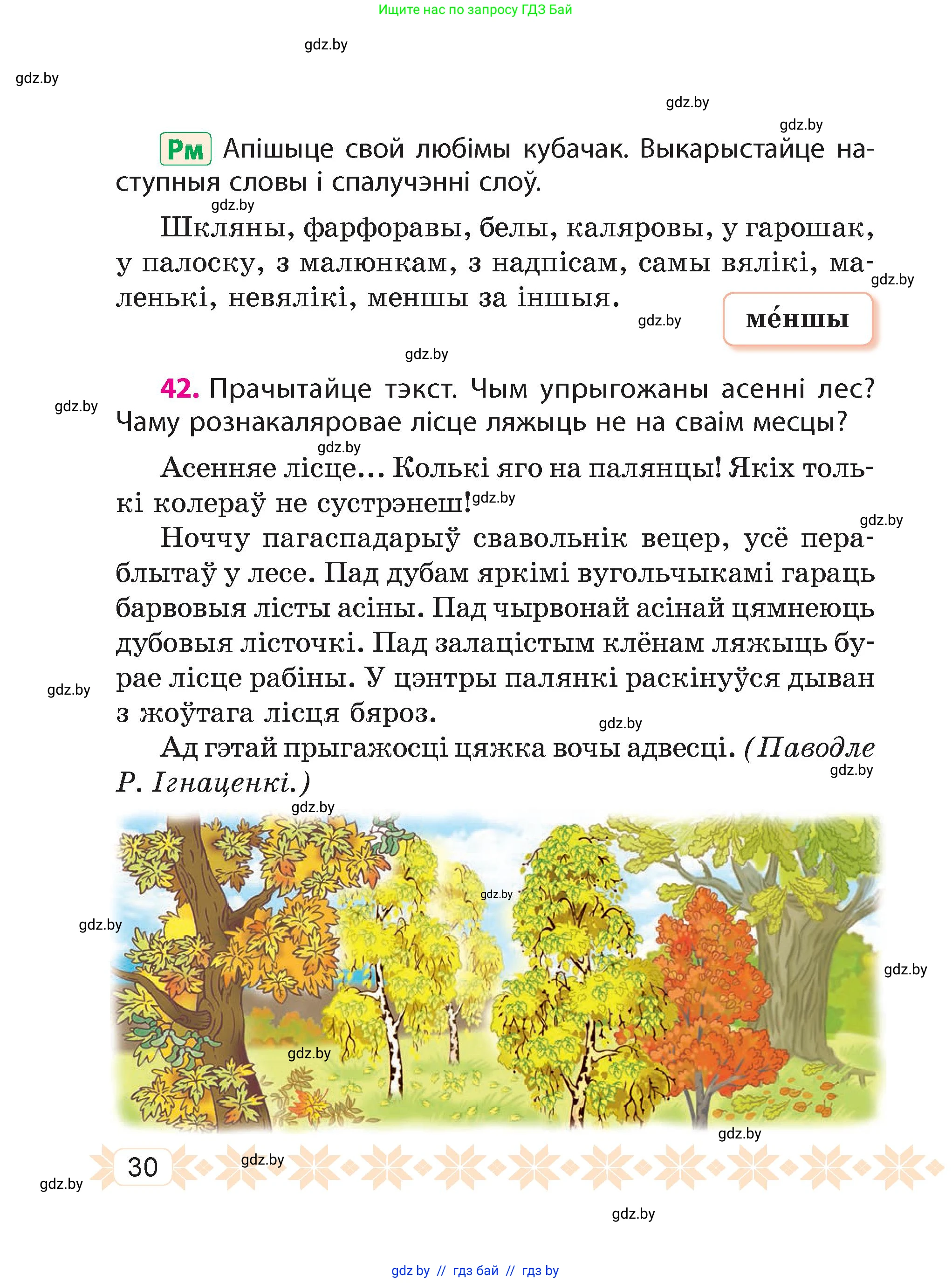 Белорусский язык (Беларуская мова), 4 класс Учебник, автор: Свірыдзенка Вольга Іванаўна, издательство Нацыянальны інстытут адукацыі, Минск, 2024, голубого цвета, Частка 1, страница 30