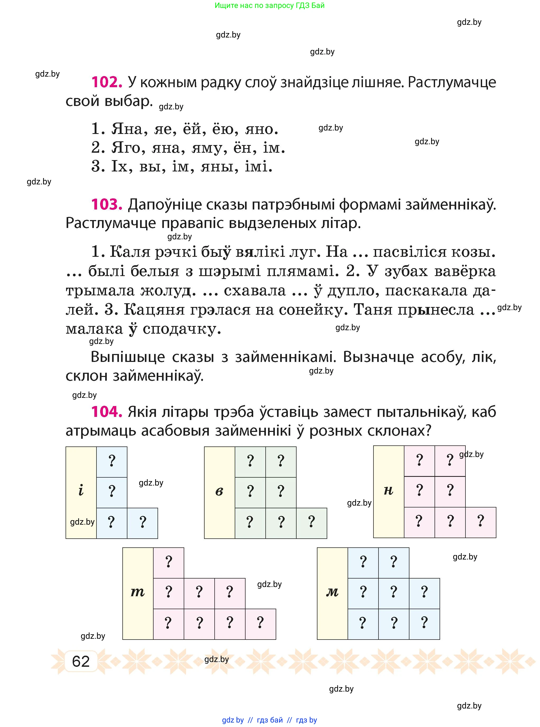 Белорусский язык (Беларуская мова), 4 класс Учебник, автор: Свірыдзенка Вольга Іванаўна, издательство Нацыянальны інстытут адукацыі, Минск, 2024, голубого цвета, Частка 2, страница 62