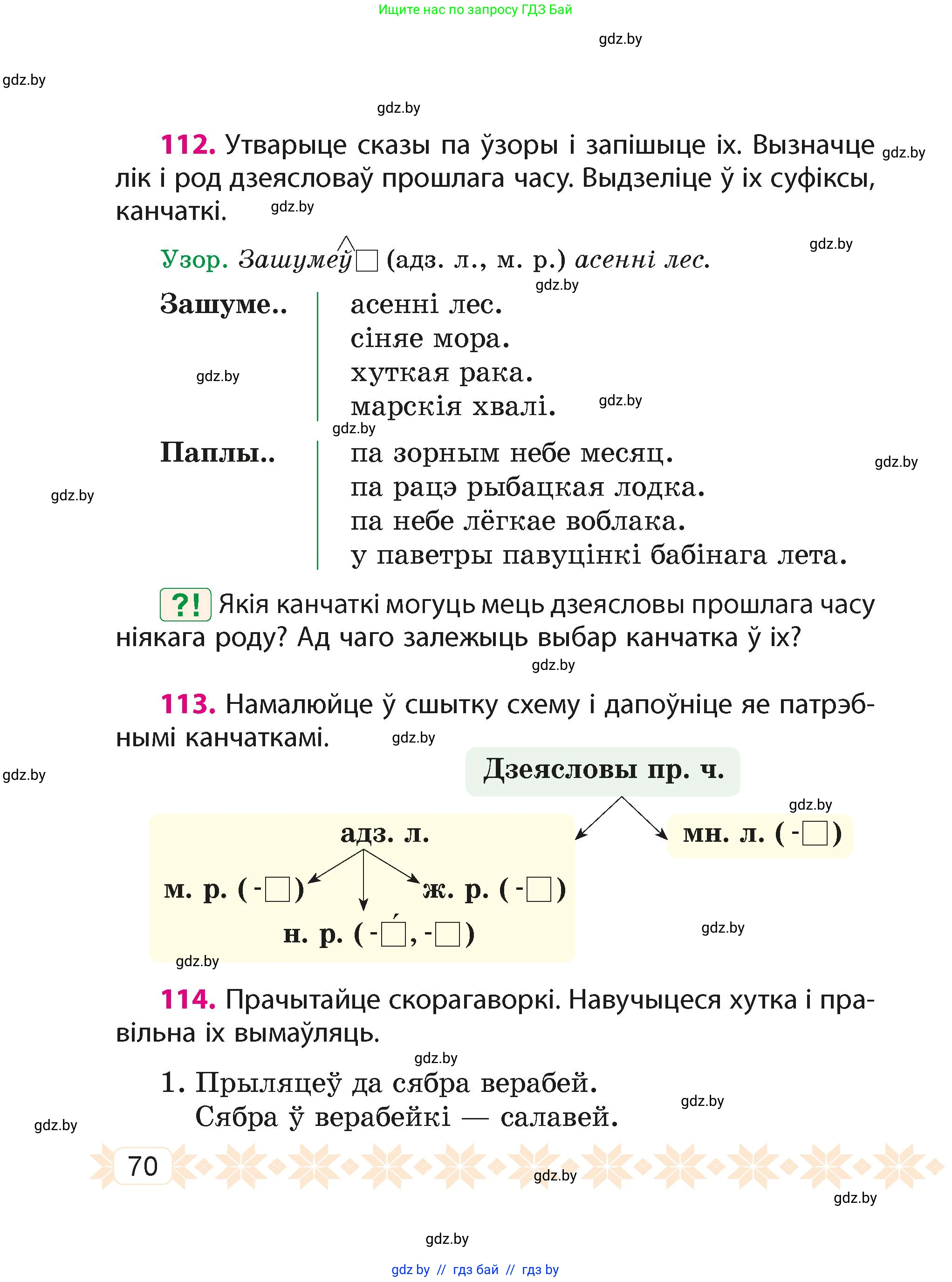 Белорусский язык (Беларуская мова), 4 класс Учебник, автор: Свірыдзенка Вольга Іванаўна, издательство Нацыянальны інстытут адукацыі, Минск, 2024, голубого цвета, Частка 2, страница 70