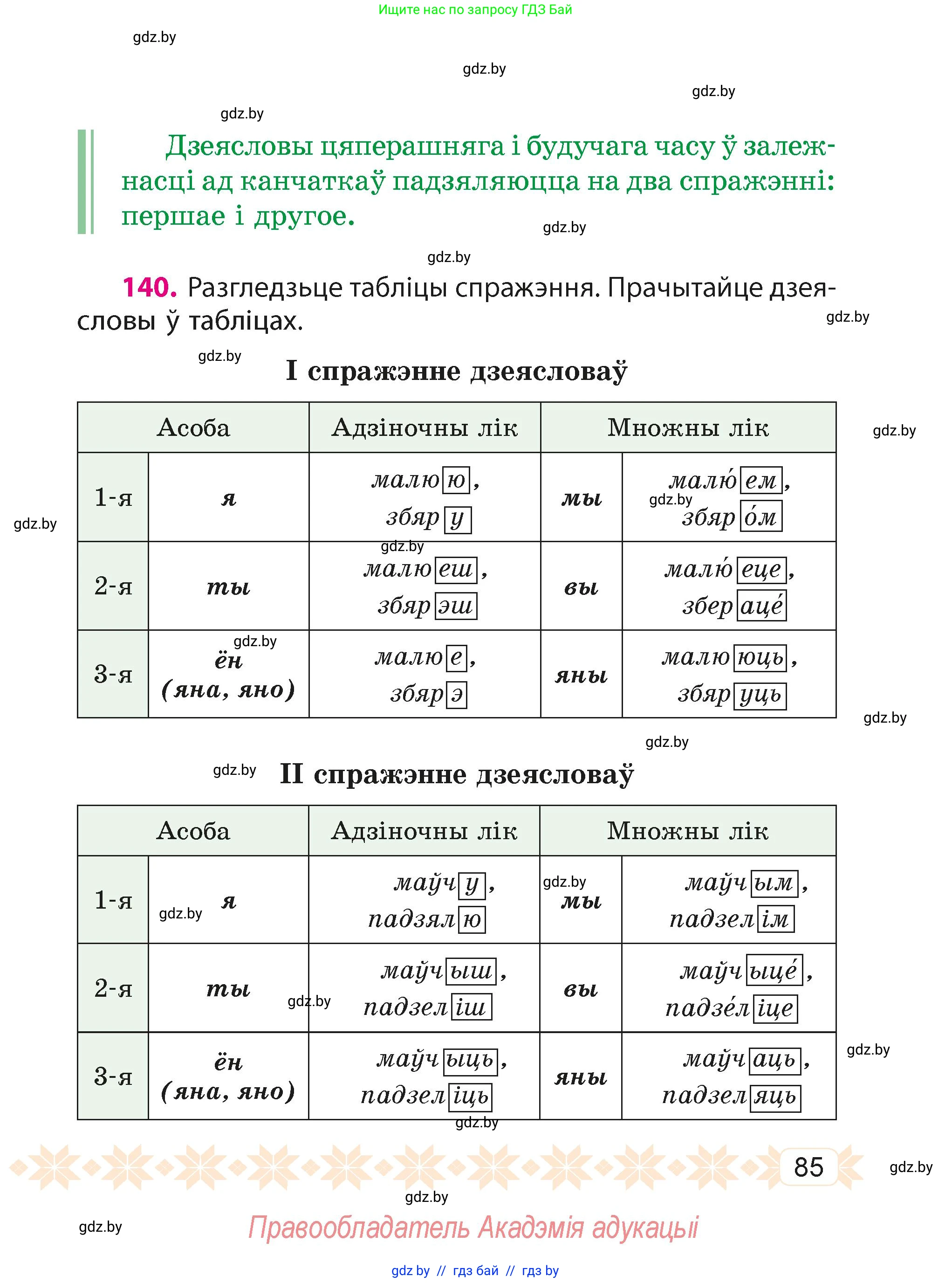 Белорусский язык (Беларуская мова), 4 класс Учебник, автор: Свірыдзенка Вольга Іванаўна, издательство Нацыянальны інстытут адукацыі, Минск, 2024, голубого цвета, Частка 2, страница 85