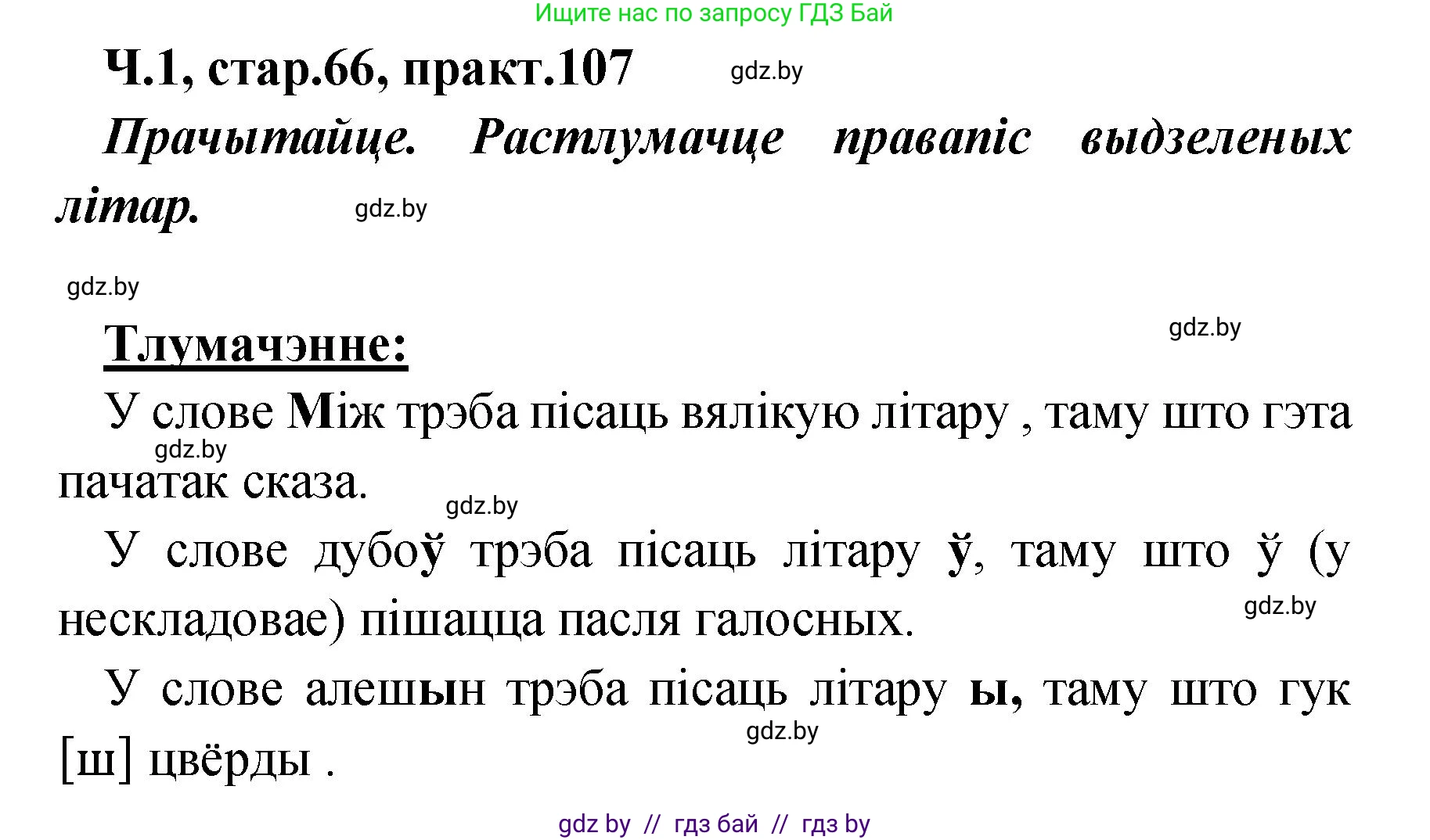 Белорусский язык (Беларуская мова), 4 класс Учебник, автор: Свірыдзенка Вольга Іванаўна, издательство Нацыянальны інстытут адукацыі, Минск, 2024, голубого цвета, Частка 1, страница 66, номер 107, Решение 2024