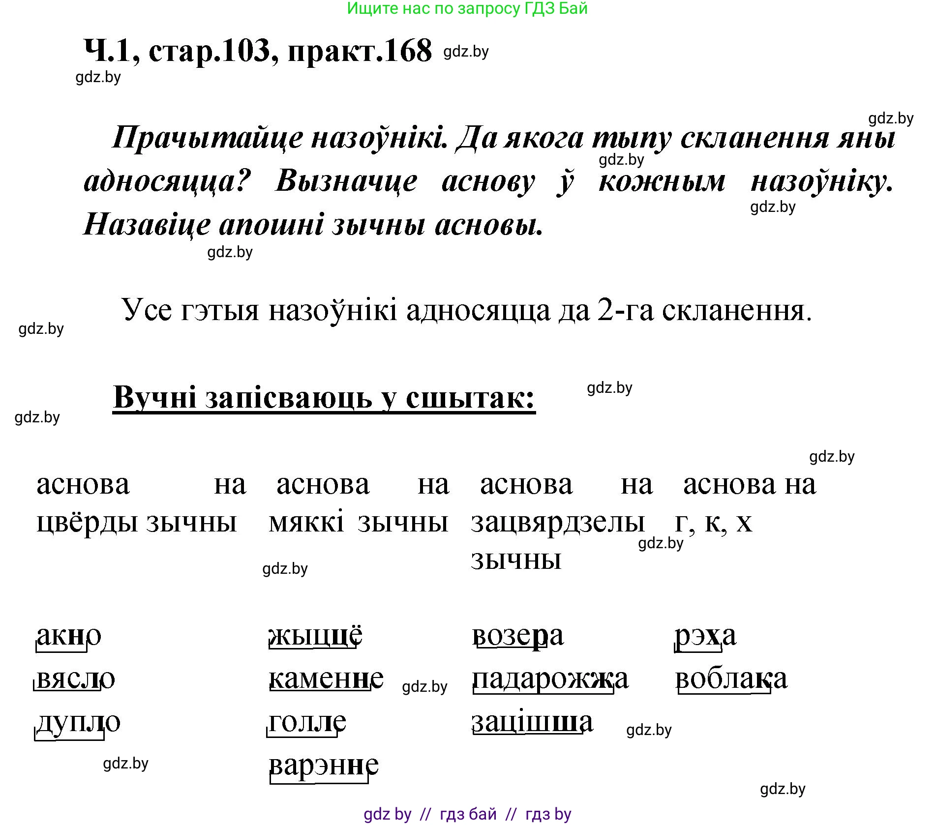 Белорусский язык (Беларуская мова), 4 класс Учебник, автор: Свірыдзенка Вольга Іванаўна, издательство Нацыянальны інстытут адукацыі, Минск, 2024, голубого цвета, Частка 1, страница 103, номер 168, Решение 2024