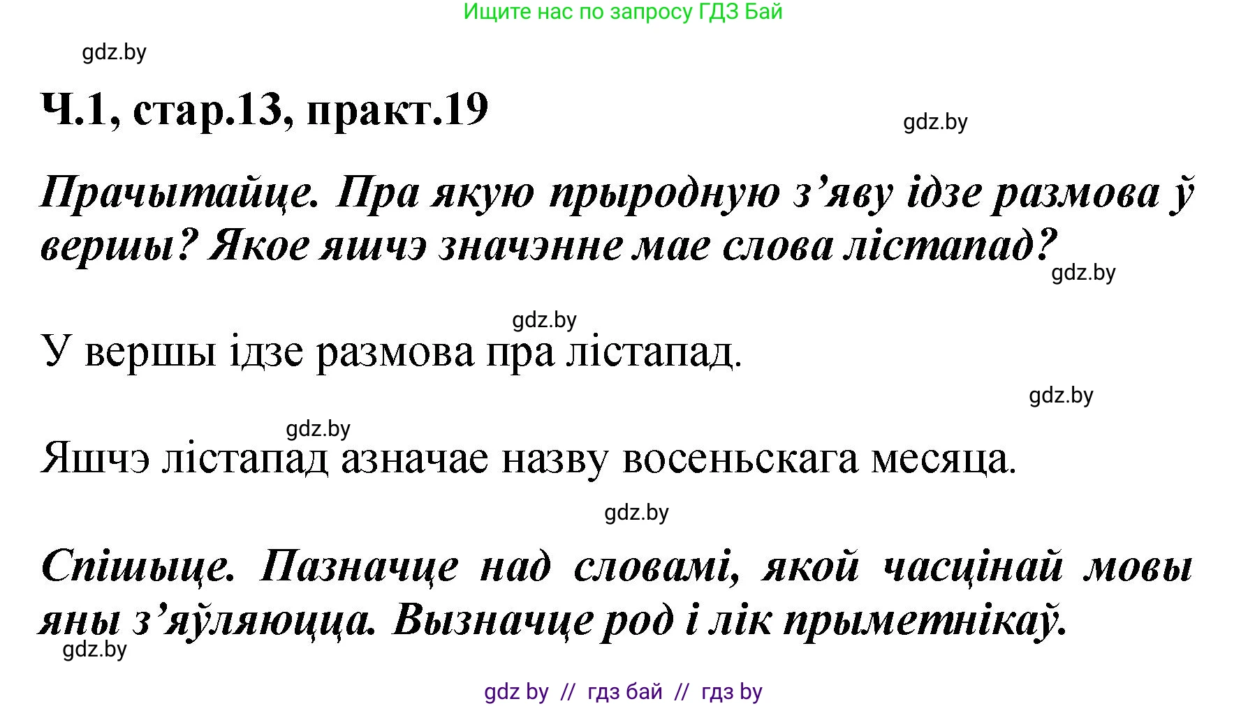 Белорусский язык (Беларуская мова), 4 класс Учебник, автор: Свірыдзенка Вольга Іванаўна, издательство Нацыянальны інстытут адукацыі, Минск, 2024, голубого цвета, Частка 1, страница 13, номер 19, Решение 2024