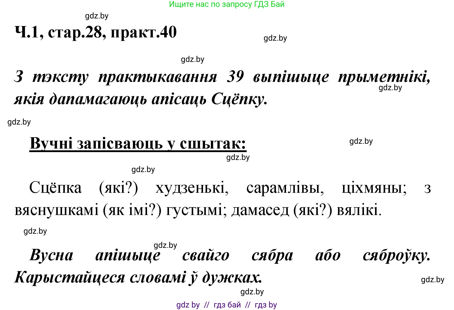 Белорусский язык (Беларуская мова), 4 класс Учебник, автор: Свірыдзенка Вольга Іванаўна, издательство Нацыянальны інстытут адукацыі, Минск, 2024, голубого цвета, Частка 1, страница 28, номер 40, Решение 2024