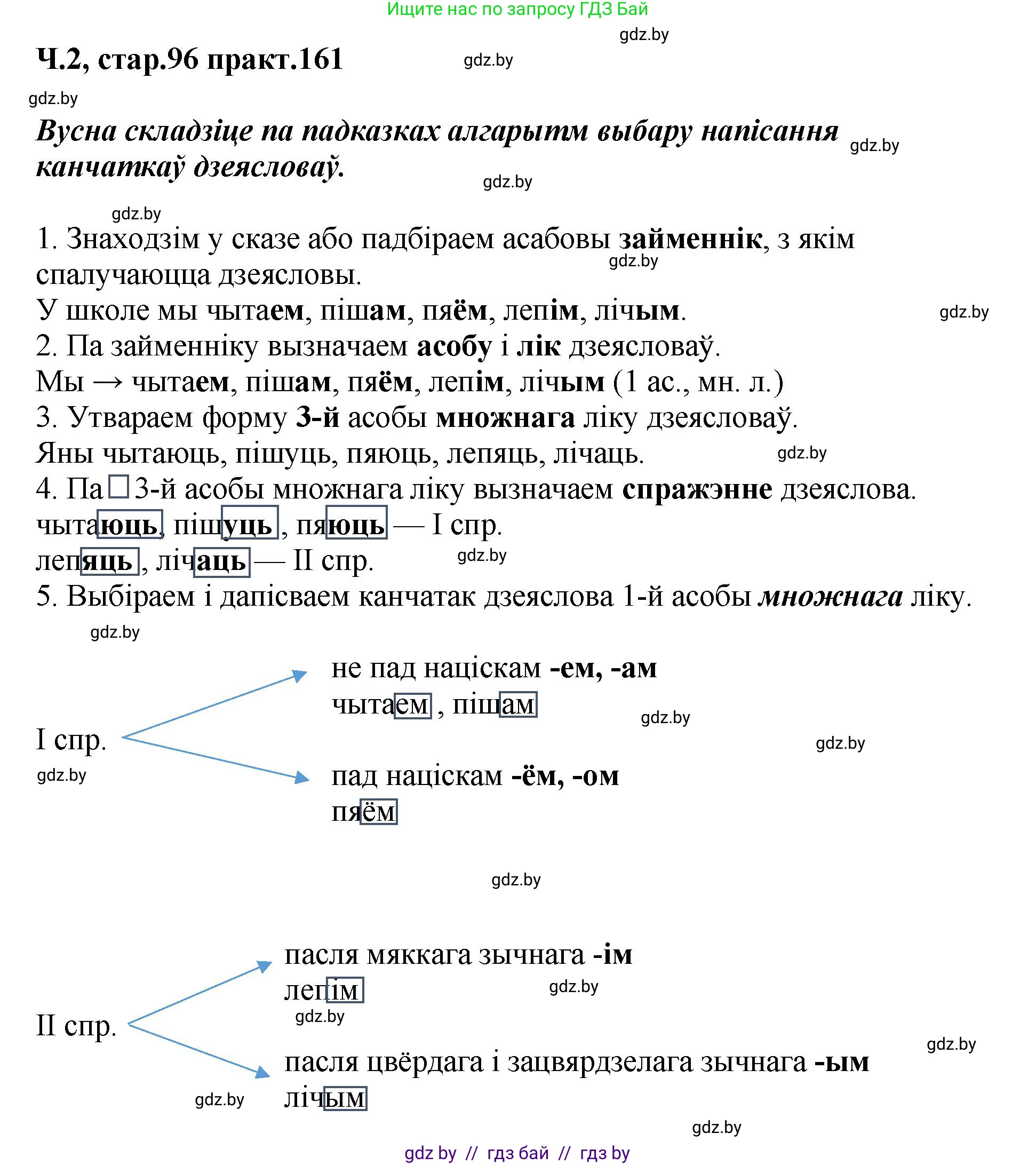 Белорусский язык (Беларуская мова), 4 класс Учебник, автор: Свірыдзенка Вольга Іванаўна, издательство Нацыянальны інстытут адукацыі, Минск, 2024, голубого цвета, Частка 2, страница 96, номер 161, Решение 2024