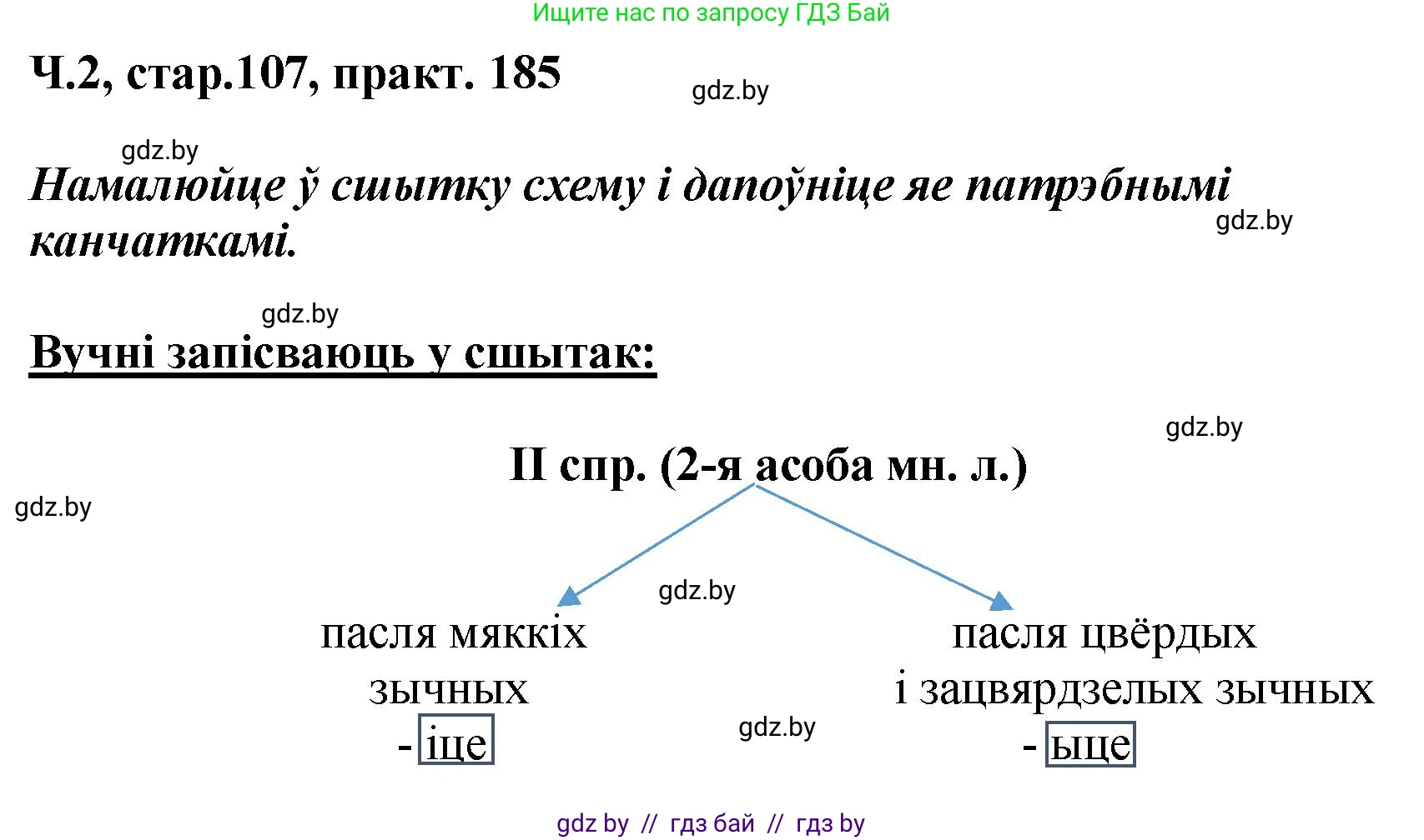Белорусский язык (Беларуская мова), 4 класс Учебник, автор: Свірыдзенка Вольга Іванаўна, издательство Нацыянальны інстытут адукацыі, Минск, 2024, голубого цвета, Частка 2, страница 107, номер 185, Решение 2024