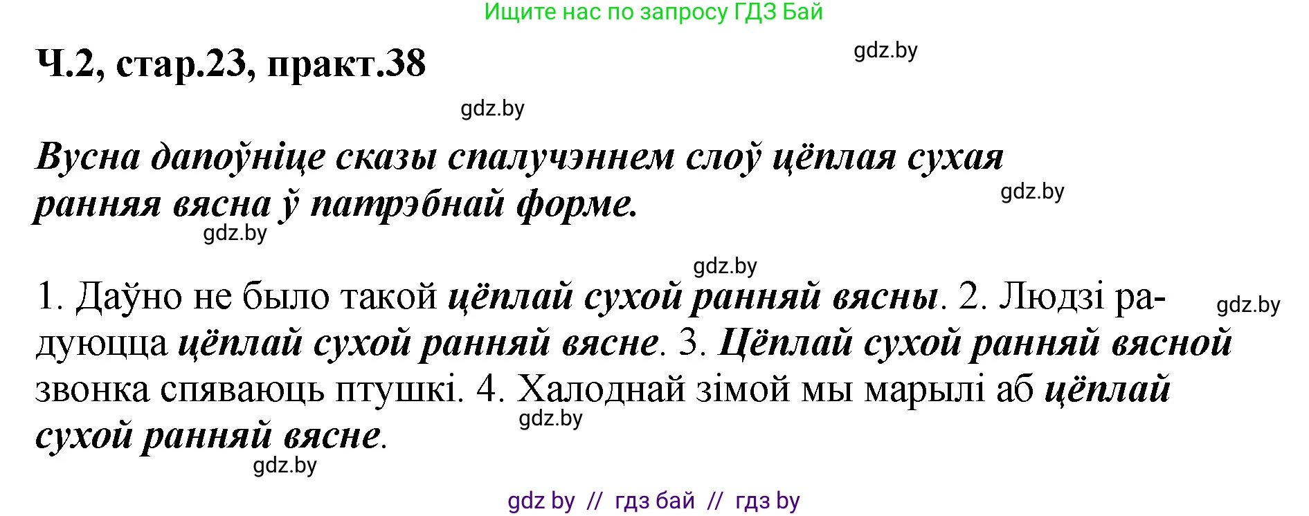 Белорусский язык (Беларуская мова), 4 класс Учебник, автор: Свірыдзенка Вольга Іванаўна, издательство Нацыянальны інстытут адукацыі, Минск, 2024, голубого цвета, Частка 2, страница 23, номер 38, Решение 2024