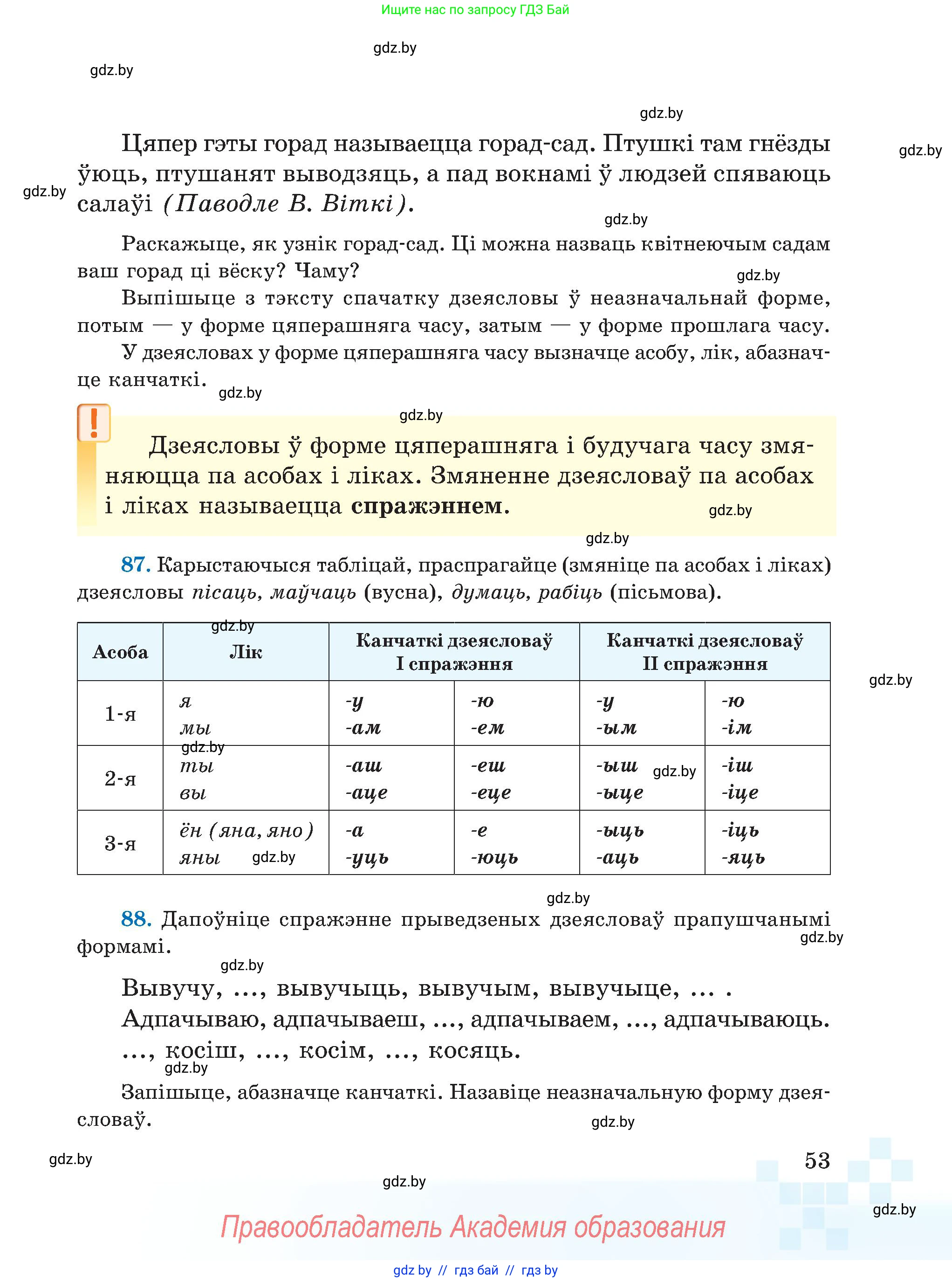 Белорусский язык (Беларуская мова), 5 класс Учебник, авторы: Валочка Ганна Міхайлаўна, Зелянко Вольга Уладзіміраўна, Мартынкевіч Святлана Васільеўна, Якуба Святлана Міхайлаўна, издательство Акадэмія адукацыі, Минск, 2024, голубого цвета, Частка 1, страница 36, номер 53, Условие