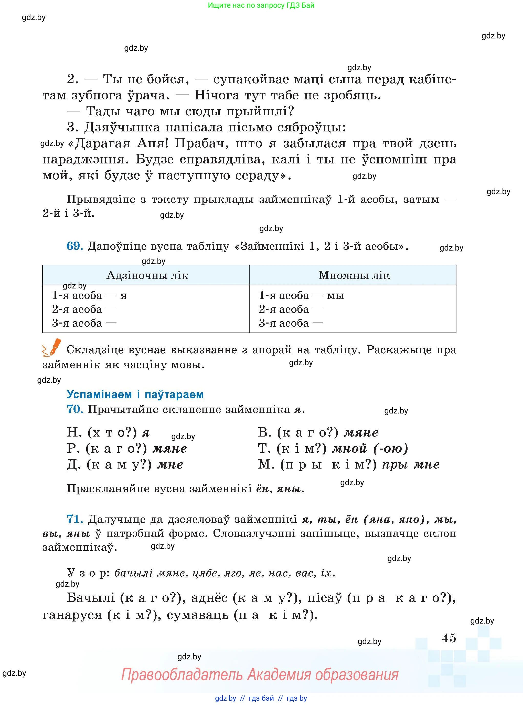 Белорусский язык (Беларуская мова), 5 класс Учебник, авторы: Валочка Ганна Міхайлаўна, Зелянко Вольга Уладзіміраўна, Мартынкевіч Святлана Васільеўна, Якуба Святлана Міхайлаўна, издательство Акадэмія адукацыі, Минск, 2024, голубого цвета, Частка 1, страница 45