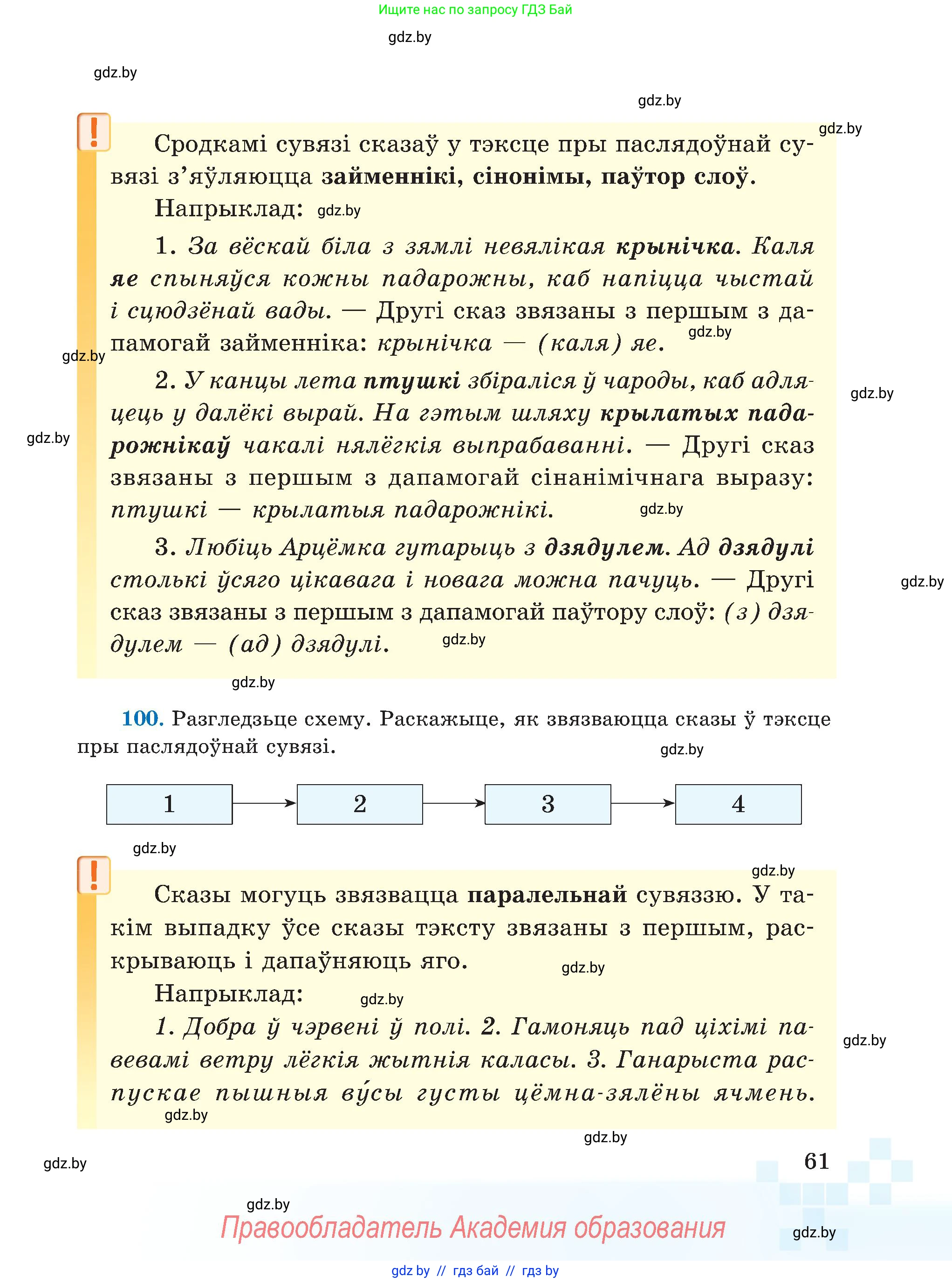 Белорусский язык (Беларуская мова), 5 класс Учебник, авторы: Валочка Ганна Міхайлаўна, Зелянко Вольга Уладзіміраўна, Мартынкевіч Святлана Васільеўна, Якуба Святлана Міхайлаўна, издательство Акадэмія адукацыі, Минск, 2024, голубого цвета, Частка 1, страница 61