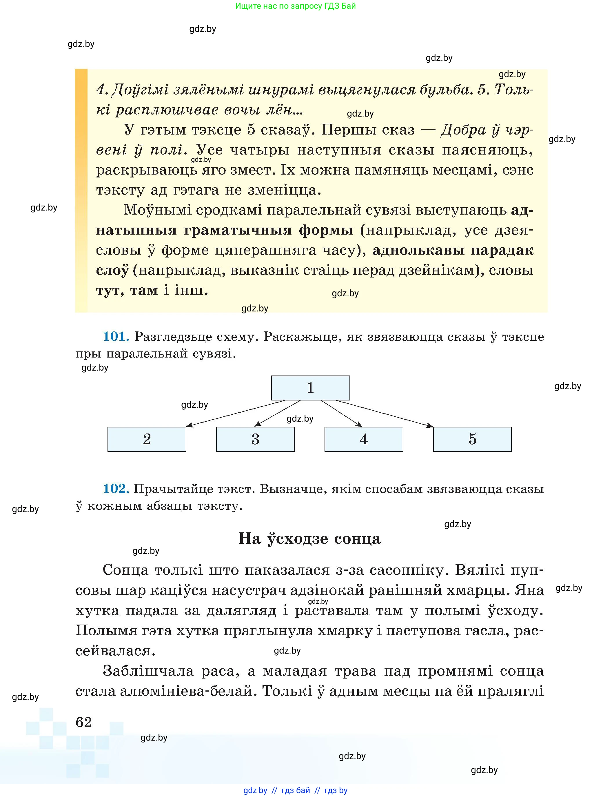 Белорусский язык (Беларуская мова), 5 класс Учебник, авторы: Валочка Ганна Міхайлаўна, Зелянко Вольга Уладзіміраўна, Мартынкевіч Святлана Васільеўна, Якуба Святлана Міхайлаўна, издательство Акадэмія адукацыі, Минск, 2024, голубого цвета, Частка 1, страница 62