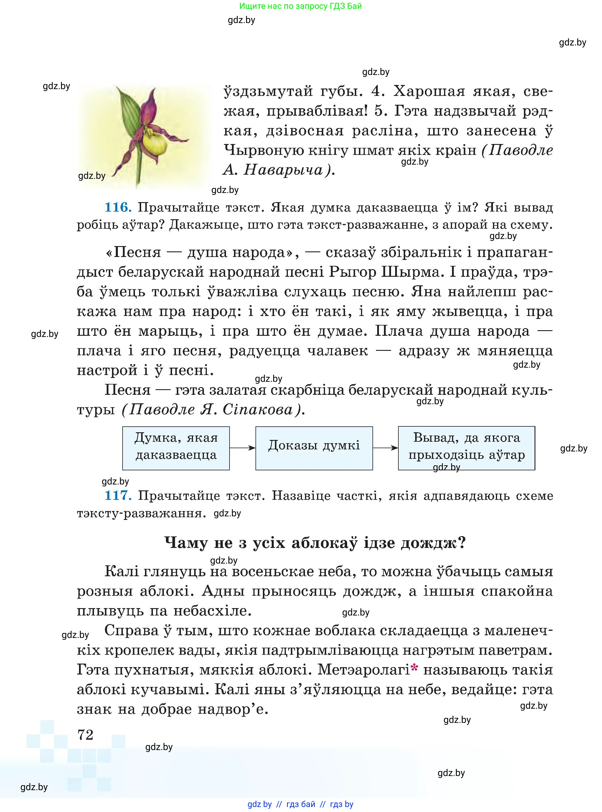 Белорусский язык (Беларуская мова), 5 класс Учебник, авторы: Валочка Ганна Міхайлаўна, Зелянко Вольга Уладзіміраўна, Мартынкевіч Святлана Васільеўна, Якуба Святлана Міхайлаўна, издательство Акадэмія адукацыі, Минск, 2024, голубого цвета, Частка 1, страница 72