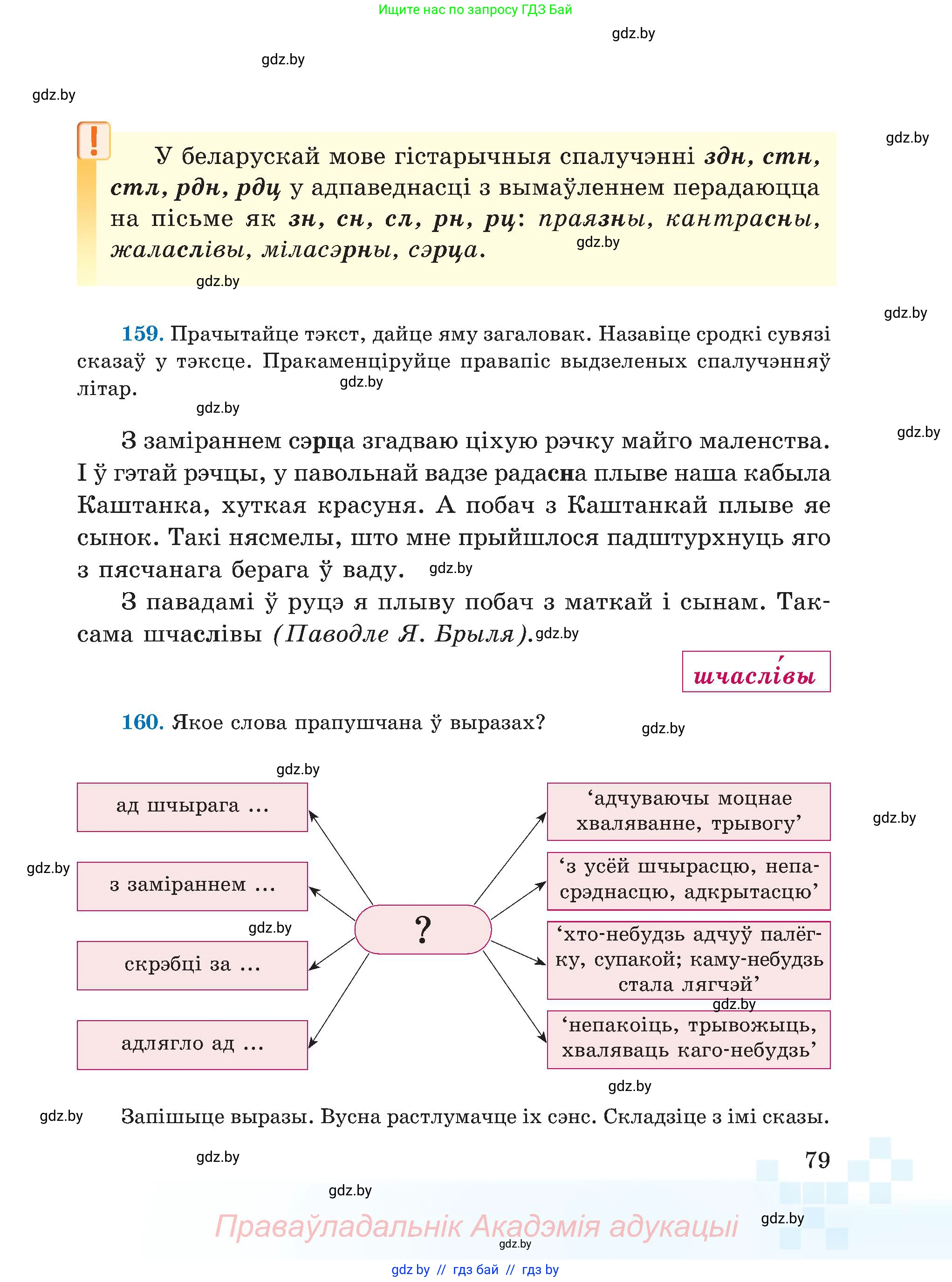 Белорусский язык (Беларуская мова), 5 класс Учебник, авторы: Валочка Ганна Міхайлаўна, Зелянко Вольга Уладзіміраўна, Мартынкевіч Святлана Васільеўна, Якуба Святлана Міхайлаўна, издательство Акадэмія адукацыі, Минск, 2024, голубого цвета, Частка 2, страница 79