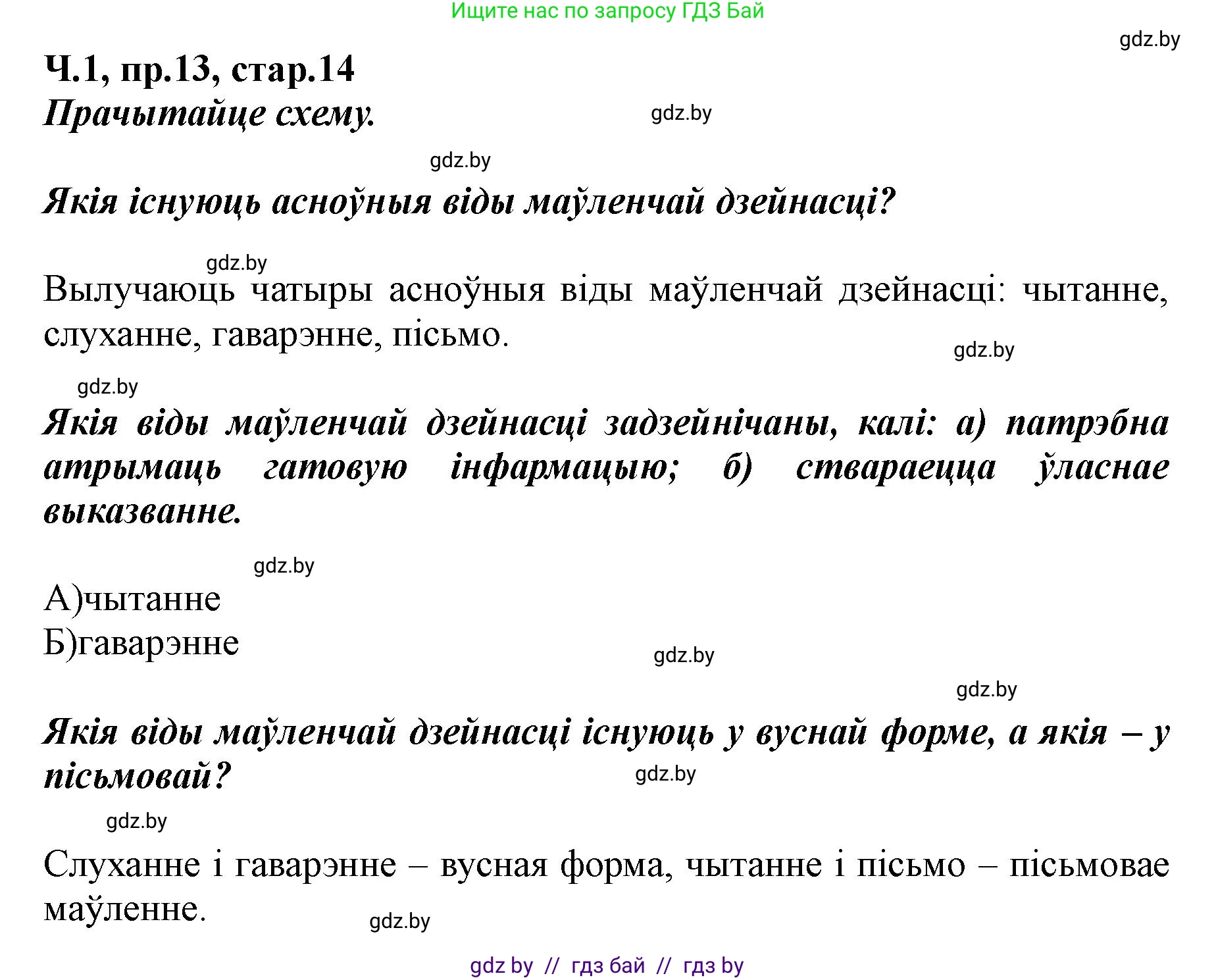 Белорусский язык (Беларуская мова), 5 класс Учебник, авторы: Валочка Ганна Міхайлаўна, Зелянко Вольга Уладзіміраўна, Мартынкевіч Святлана Васільеўна, Якуба Святлана Міхайлаўна, издательство Акадэмія адукацыі, Минск, 2024, голубого цвета, Частка 1, страница 14, номер 13, Решение