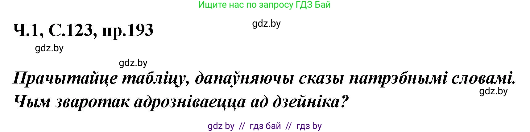 Белорусский язык (Беларуская мова), 5 класс Учебник, авторы: Валочка Ганна Міхайлаўна, Зелянко Вольга Уладзіміраўна, Мартынкевіч Святлана Васільеўна, Якуба Святлана Міхайлаўна, издательство Акадэмія адукацыі, Минск, 2024, голубого цвета, Частка 1, страница 123, номер 193, Решение