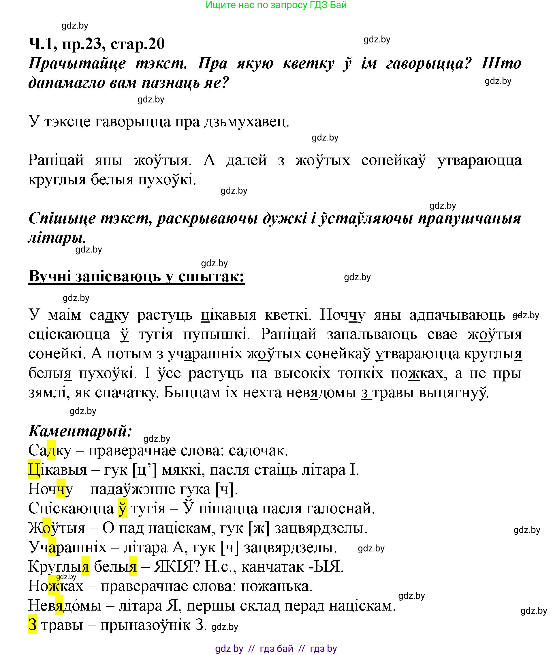 Белорусский язык (Беларуская мова), 5 класс Учебник, авторы: Валочка Ганна Міхайлаўна, Зелянко Вольга Уладзіміраўна, Мартынкевіч Святлана Васільеўна, Якуба Святлана Міхайлаўна, издательство Акадэмія адукацыі, Минск, 2024, голубого цвета, Частка 1, страница 20, номер 23, Решение