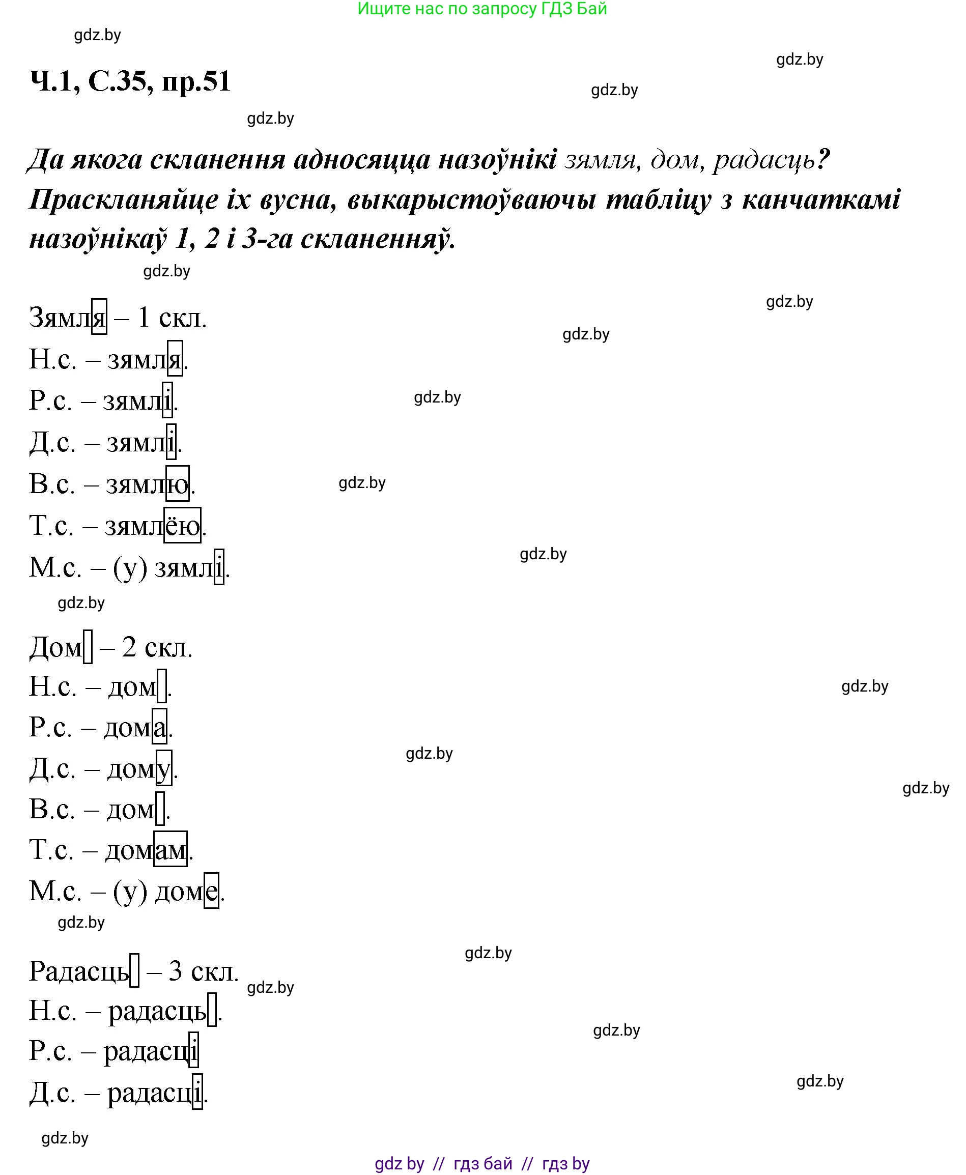 Белорусский язык (Беларуская мова), 5 класс Учебник, авторы: Валочка Ганна Міхайлаўна, Зелянко Вольга Уладзіміраўна, Мартынкевіч Святлана Васільеўна, Якуба Святлана Міхайлаўна, издательство Акадэмія адукацыі, Минск, 2024, голубого цвета, Частка 1, страница 35, номер 51, Решение